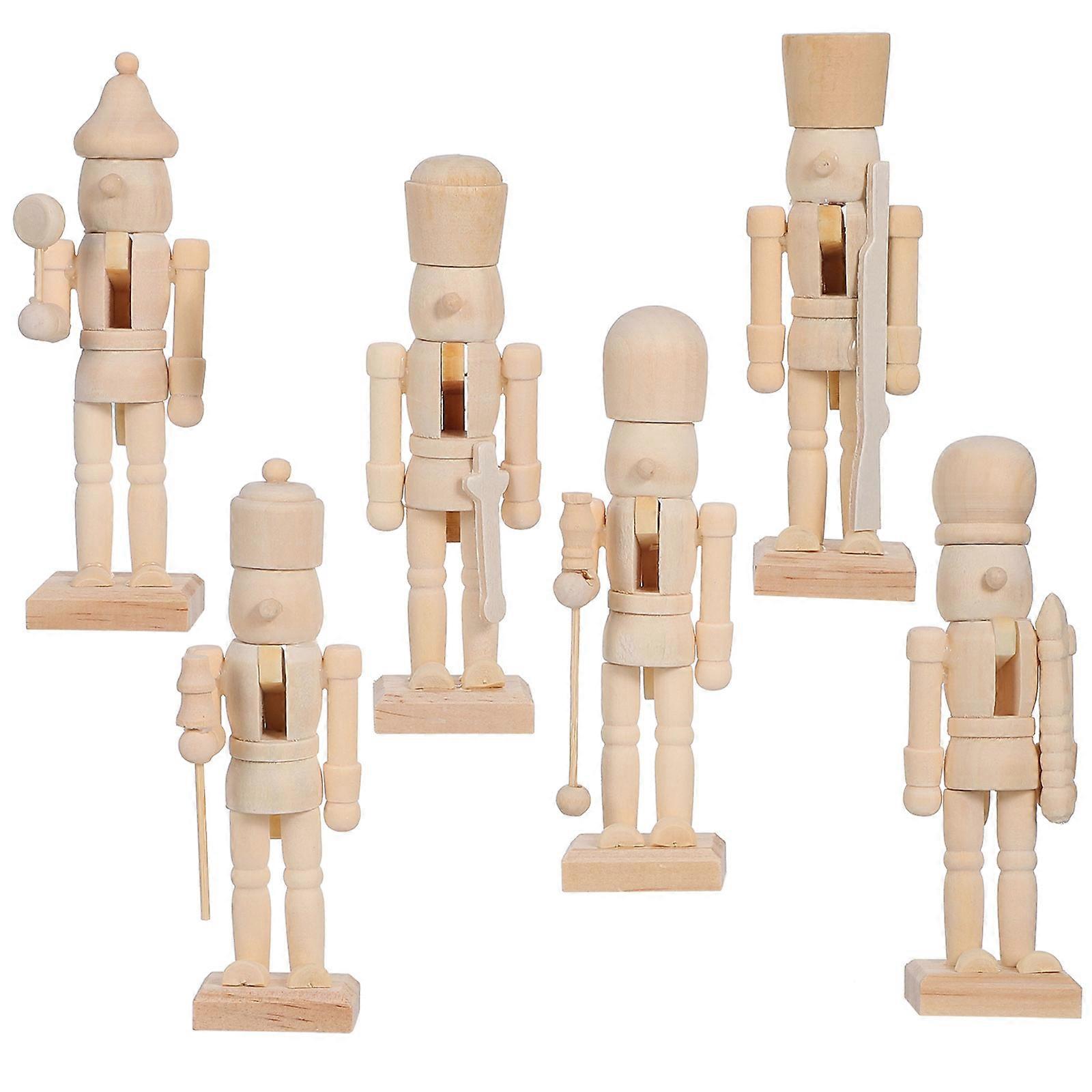 Mini Nutcracker Ornaments Wooden Christmas Celebration Decorative Figures For Artists Families 6Pcs Khaki 12.00X4.40X4.00CM