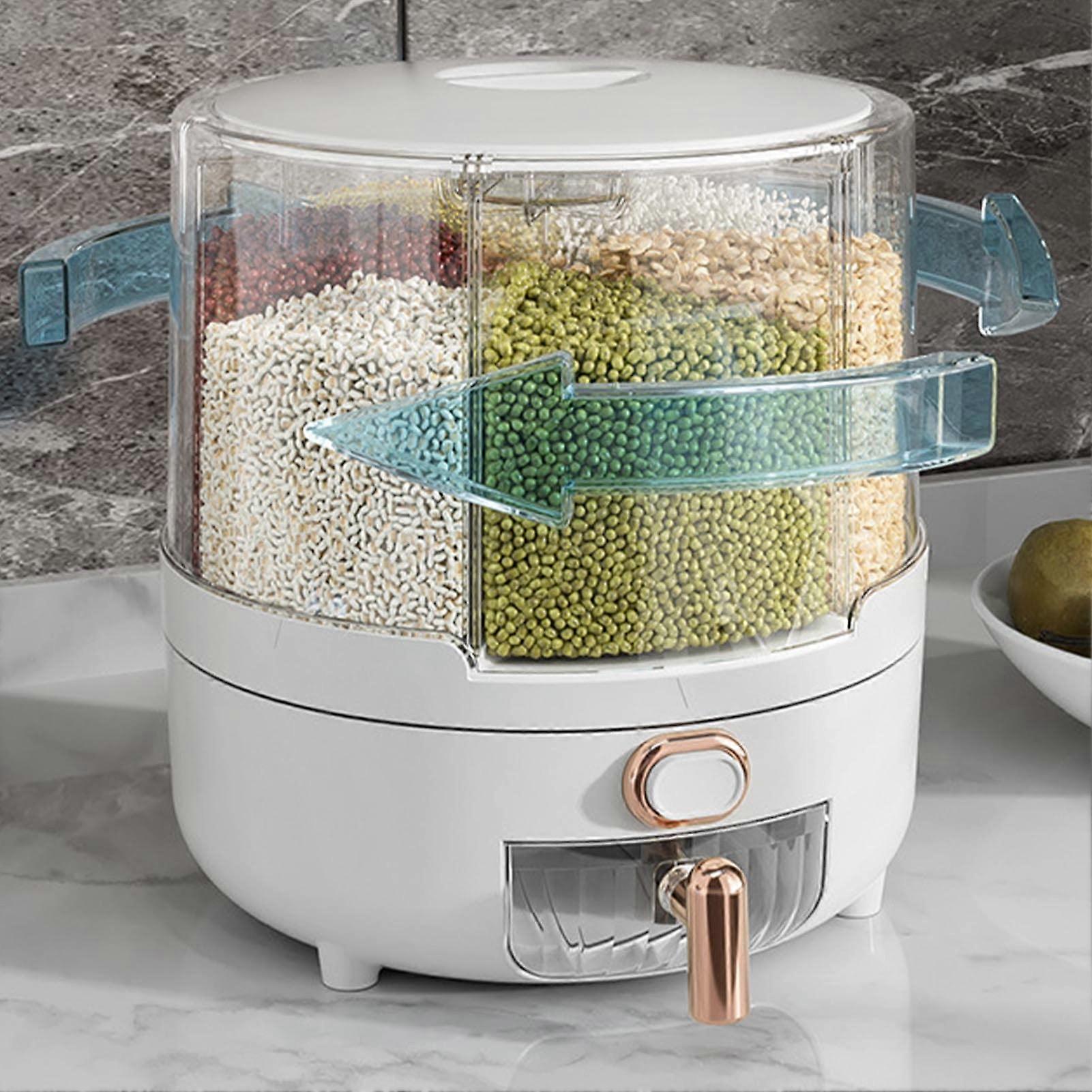 Cereal Dispenser 360-Degree Rotating Box, PP Plastic Rice, Beans, and Grain Dispenser, White Large Muesli Storage
