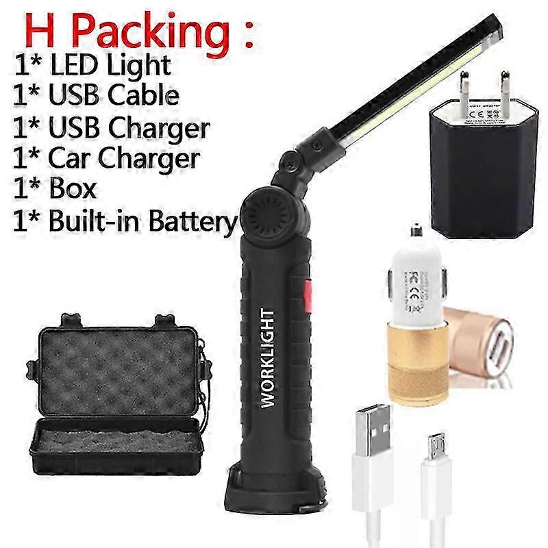 USB Rechargeable Multi-Function Folding Work Light COB LED Camping Torch Flashlight with Built-in Battery