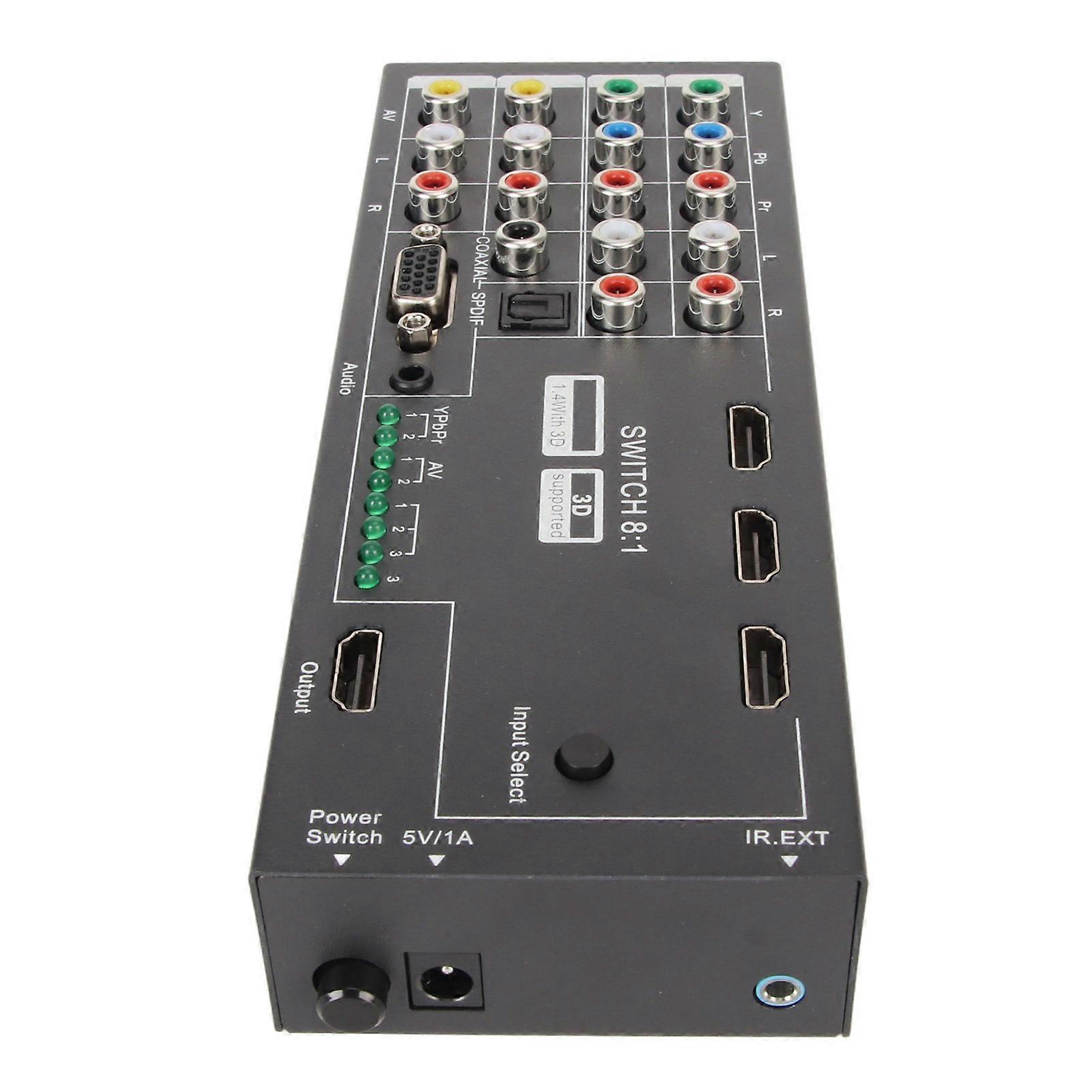 Convertisseur d’interface multimédia HD VGA AV Ypbpr Composante Interface multimédia HD Adaptateur son 1080P avec 8 entrées Prise UE 100-240V