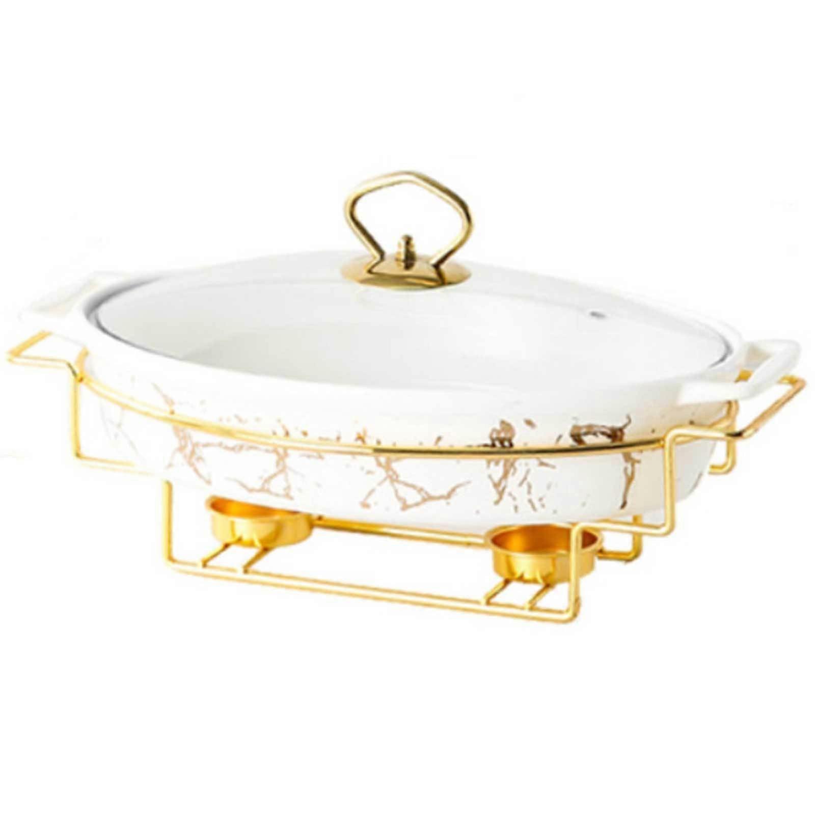 Chafing Dish Buffet Set, Ceramic Food Warmer with Marble Finish, 4-Quart Size for Weddings, Parties, Catering Events