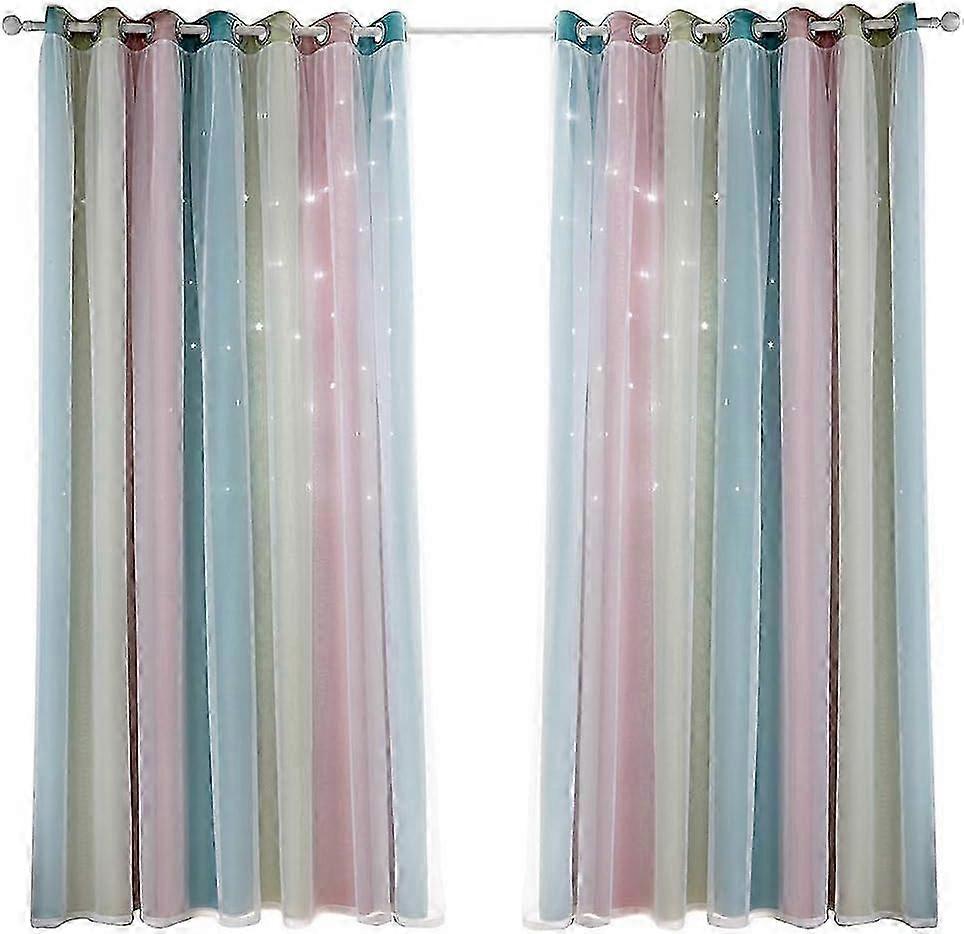 Double Layer Star Gradient Curtains Featuring a Rainbow of Colors for a Starry Panel Design