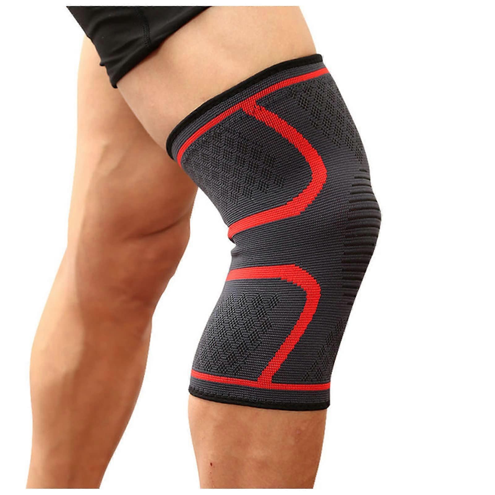 Volleyball Knee Pads Elastic Nylon Sports Compression Knee Sleeve (Red, L)