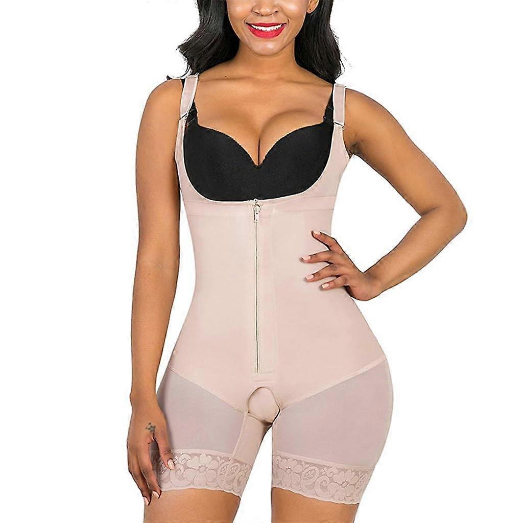 Shapewear für Damen mit Bauchkontrolle, Body Shaper, Reißverschluss, offener Brust, Bodysuit mit offenem Schritt, Po-Lifter, Größe Natural L