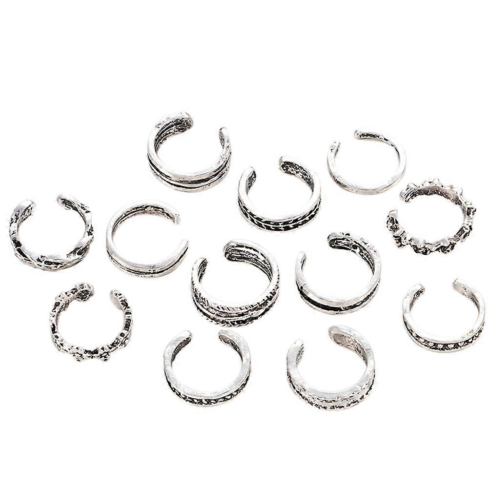 Women Adjustable Toe Ring Beach Foot Jewelry Silver Retro Shape Won't Fade Easily 12Pcs