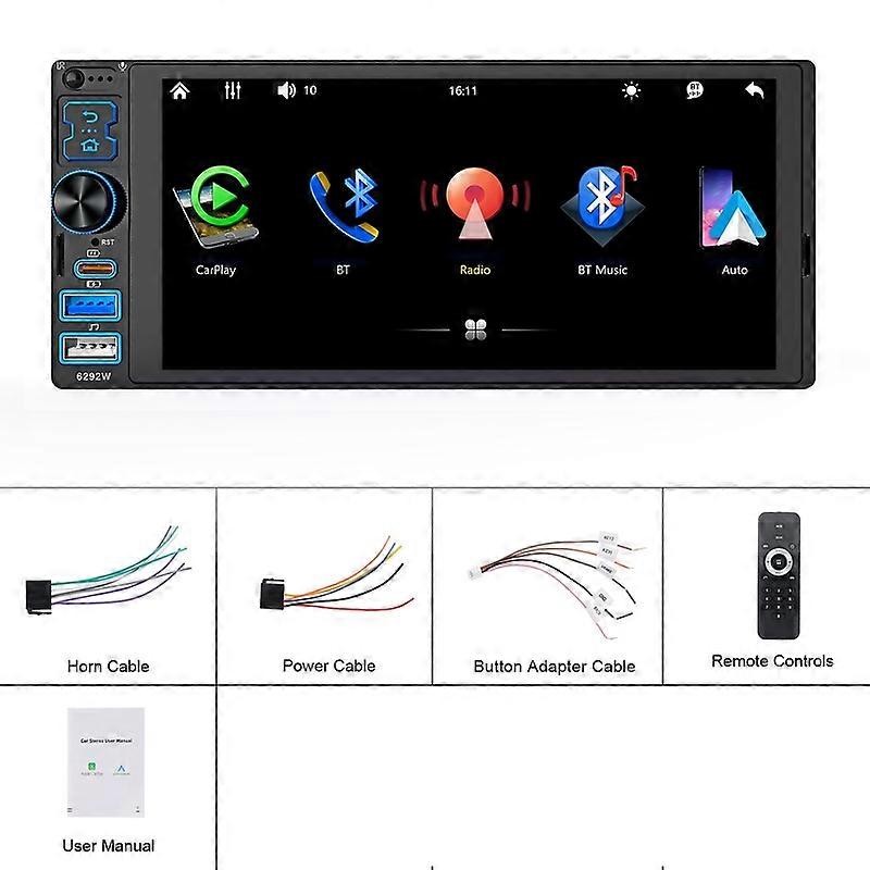 6.9" Single DIN Car Stereo Radio Wireless CarPlay Bluetooth 5.2 Android Auto IPS 1280 * 480 FM Radio