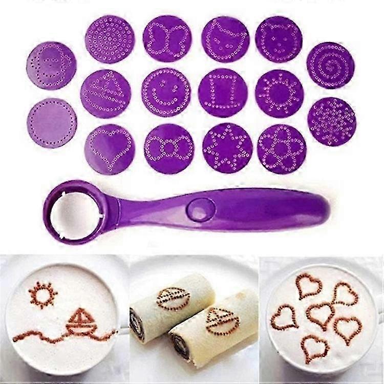Portable Electric Coffee Cake Printing Spoon with 16 Stencils - Multi-Pattern Printing Machine & Spice Spoon Kitchen Tool