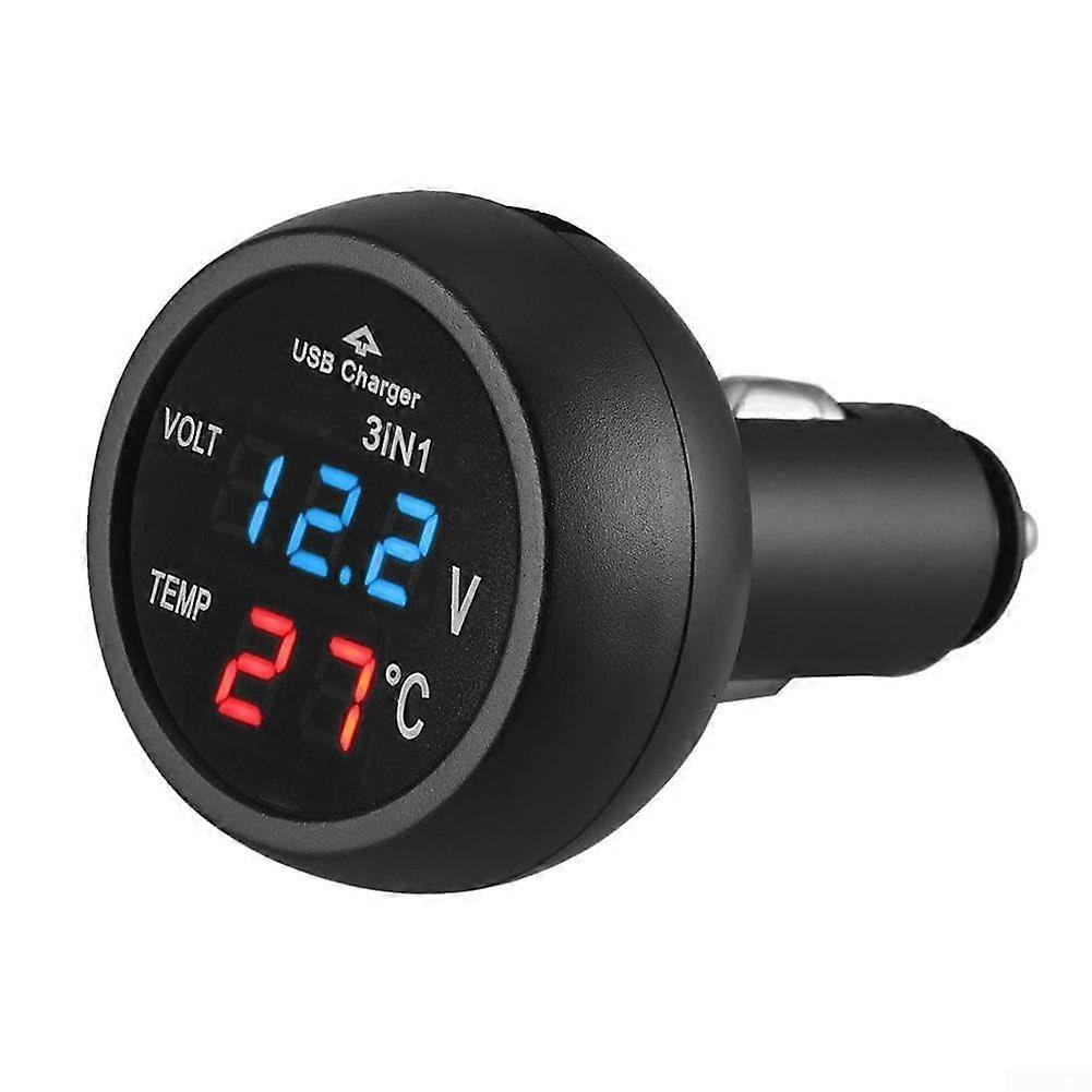 12V Auto Voltmeter, Digital Car Voltage Meter with LED Display Thermometer for 12V/24V Cigarette Lighter Temperature Display