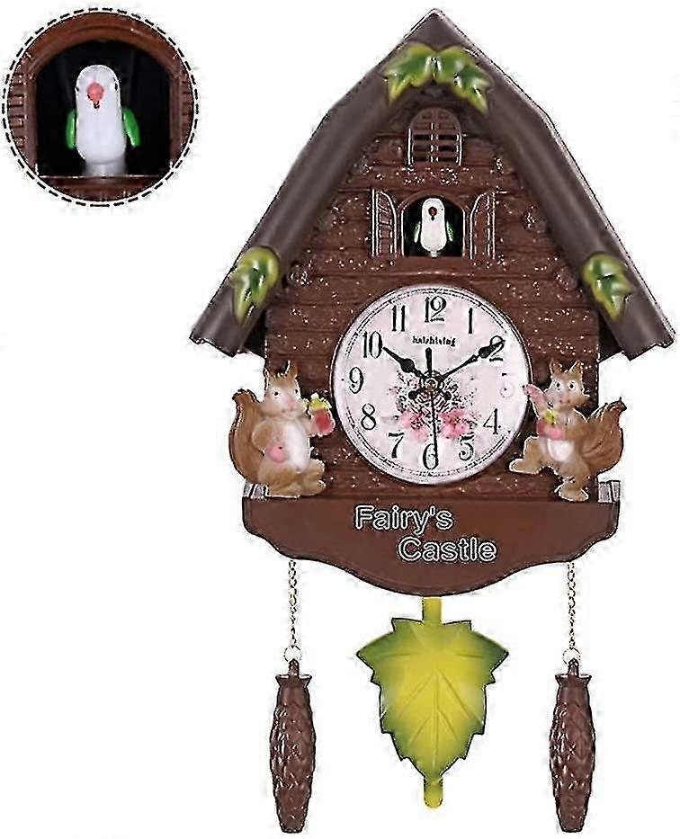 Wall clock with bird voice for living room, quartz cuckoo clock with pendulum