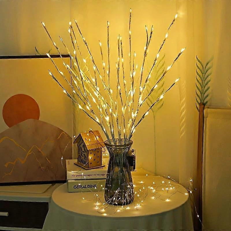"Pack of 6 LED Illuminated Branches with 120 Warm White Beads, Decorative Battery Operated Lights for Vase and Party Decor"