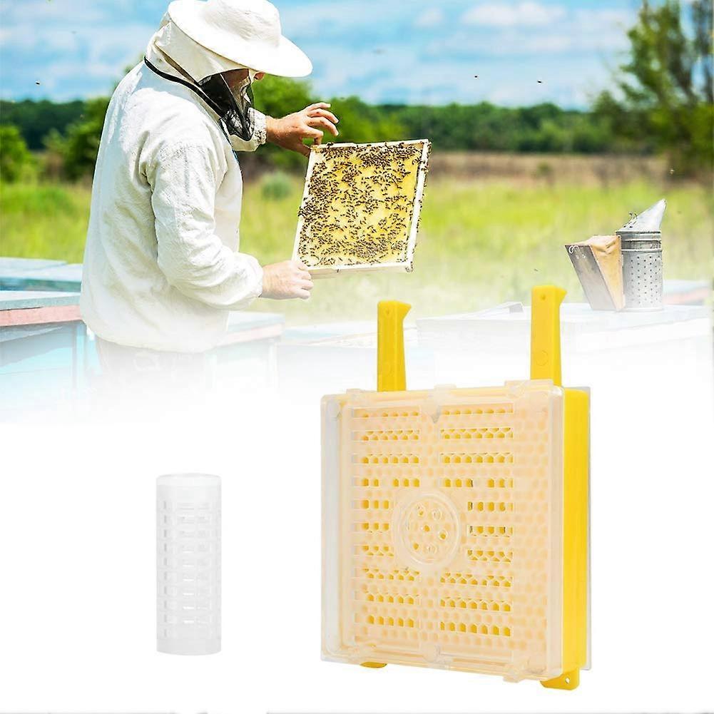 Queen rearing kit with breast set for plastic bees, including cage, marking bottle, and accessories for efficient beekeeping.