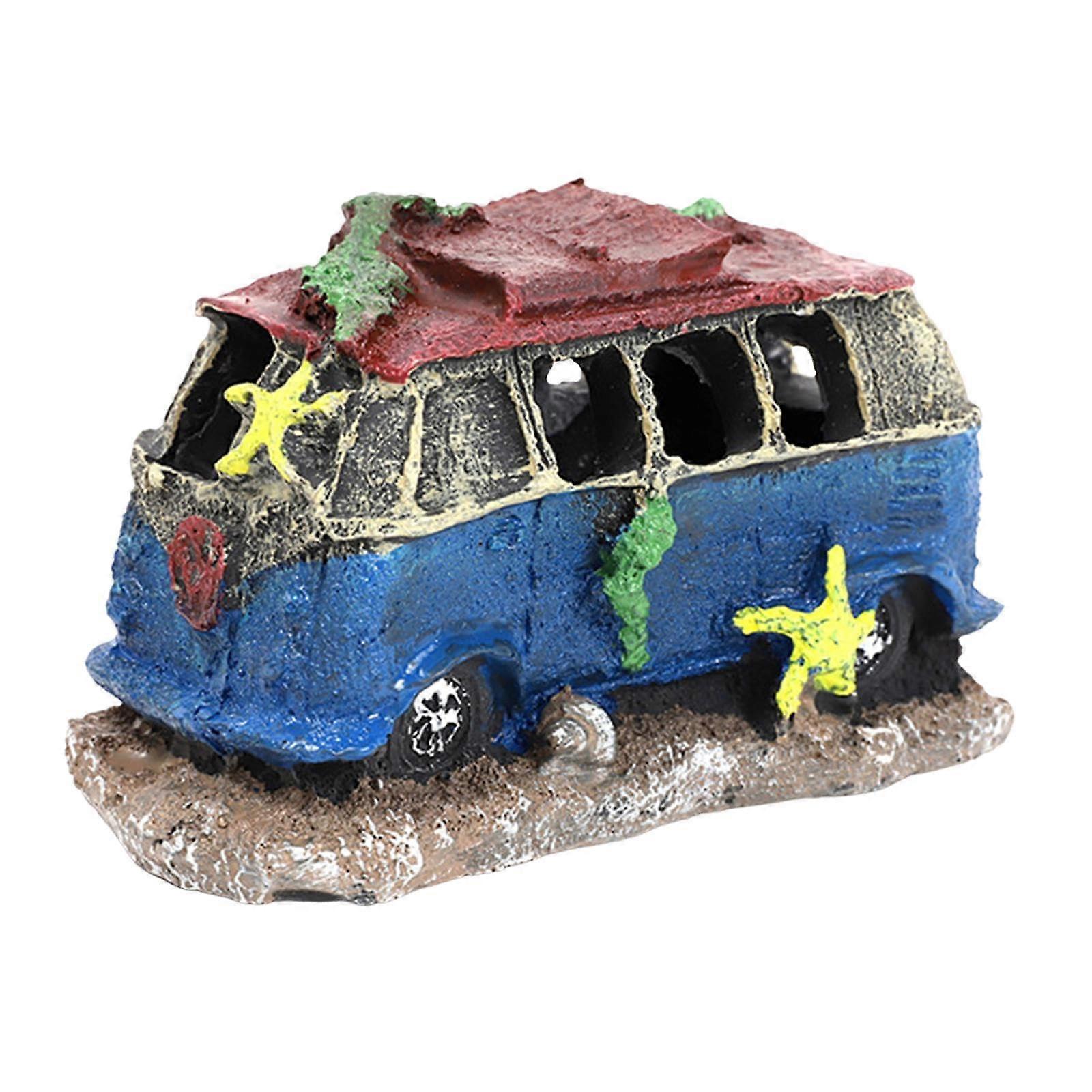 Car wreck made of resin, aquarium decoration, unique hiding spot for spawning small fish and crustaceans, 12 x 7 x 8 cm.
