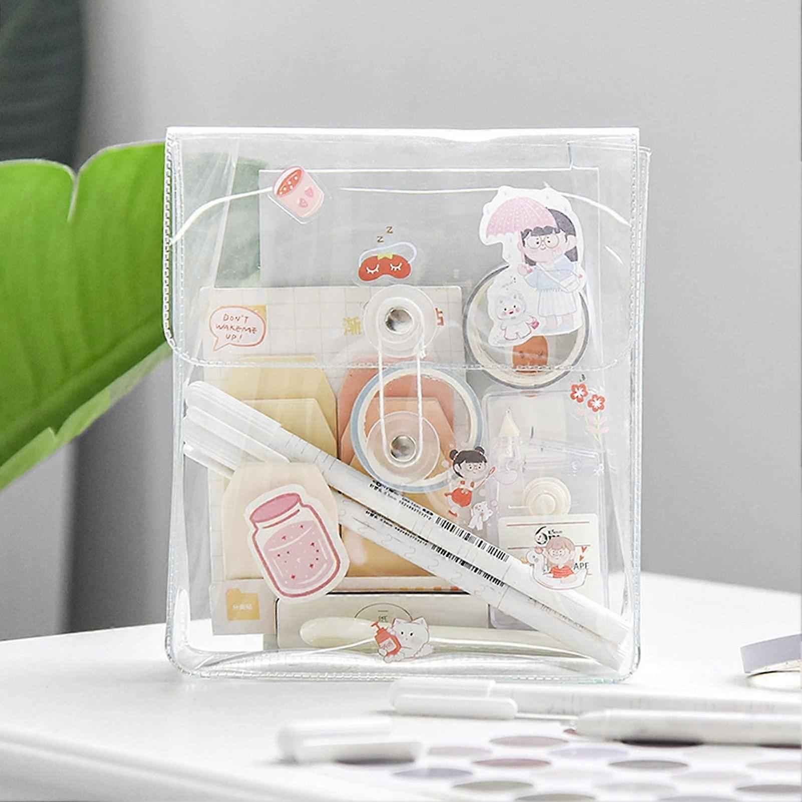 Portable Clear Plastic Document Bag For Invoices And Receipts With Button And Drawstring Closure For Home Office School