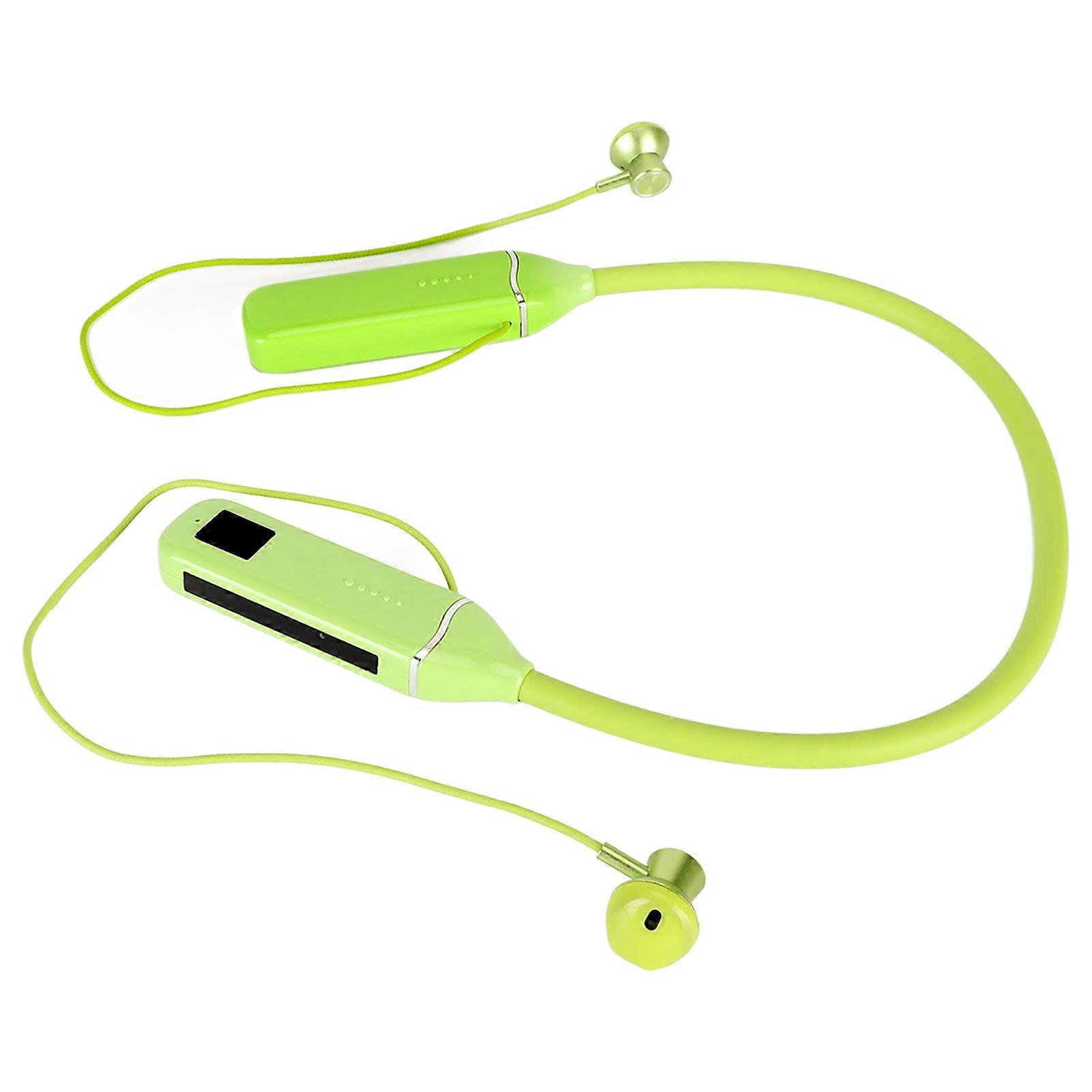 Bluetooth Neckband Headphone LED Power Display Memory Card Playback Magnetic Earbuds Headset with RGB Backlight Green 