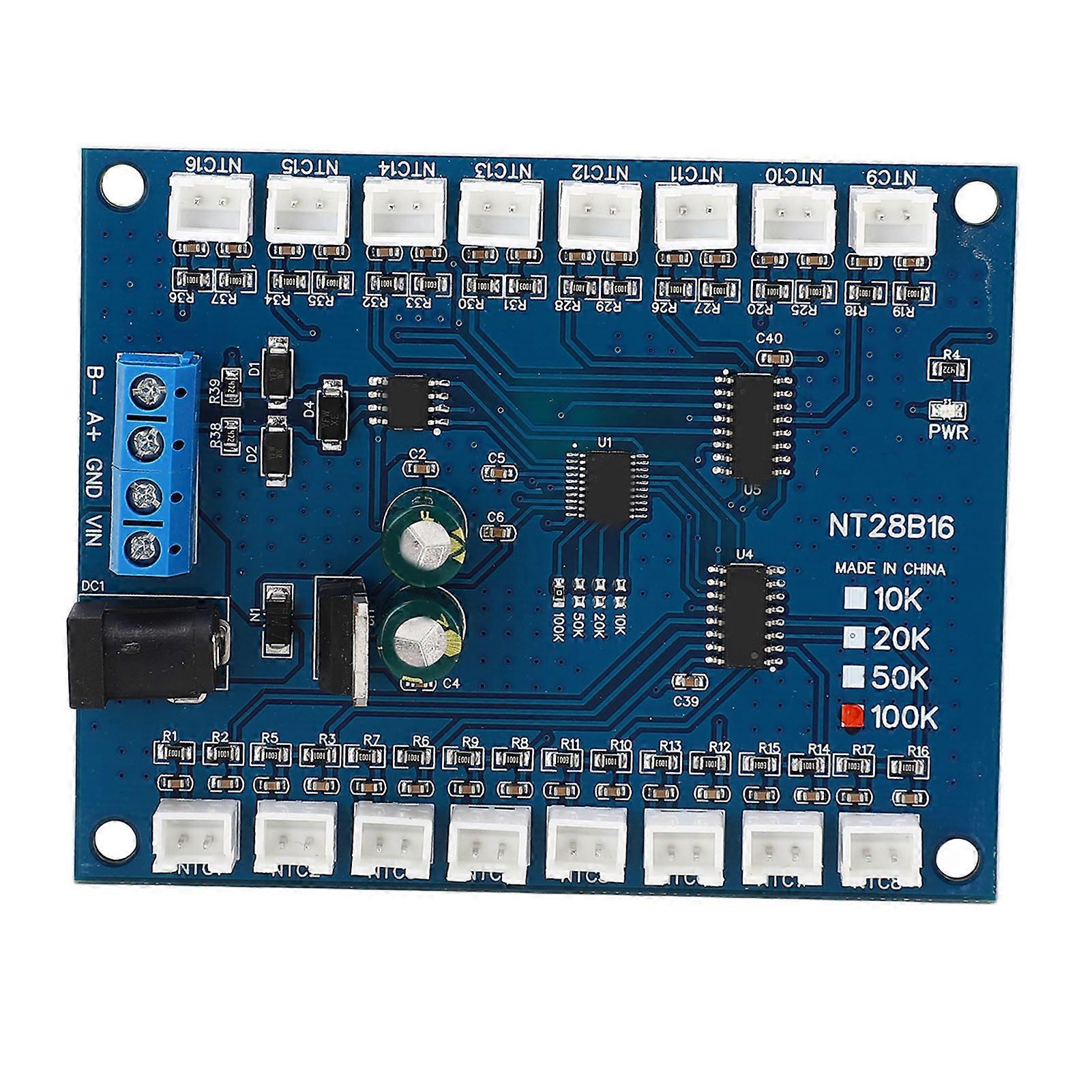 Temperature Sensor Module 16 Channels RS485 ‑20℃ to +125℃ Temp Measurement Board for B3950 1% NTC 100K 10KΩ‑1000KΩ