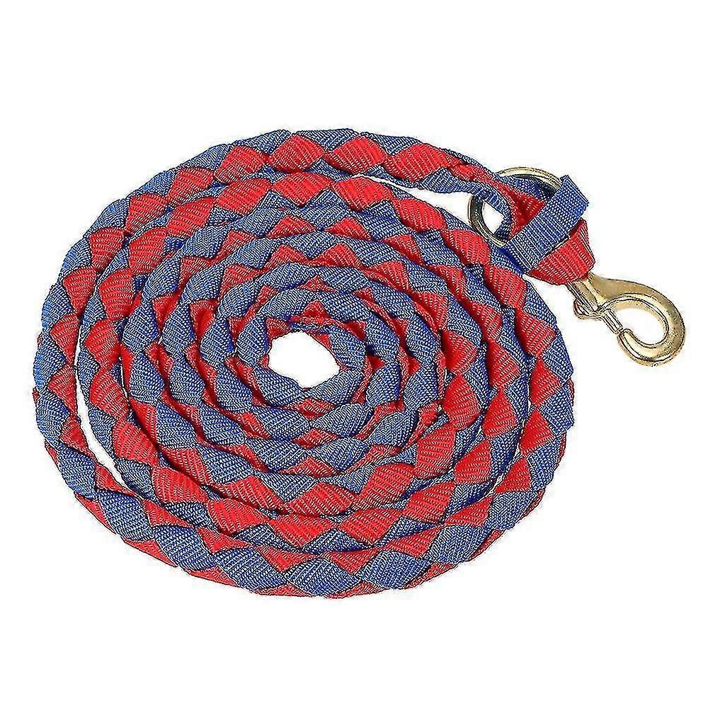 2m Braided Horse Leading Rope in Red & Blue with Brass Snap - Durable Halter for Equine Handling & Training