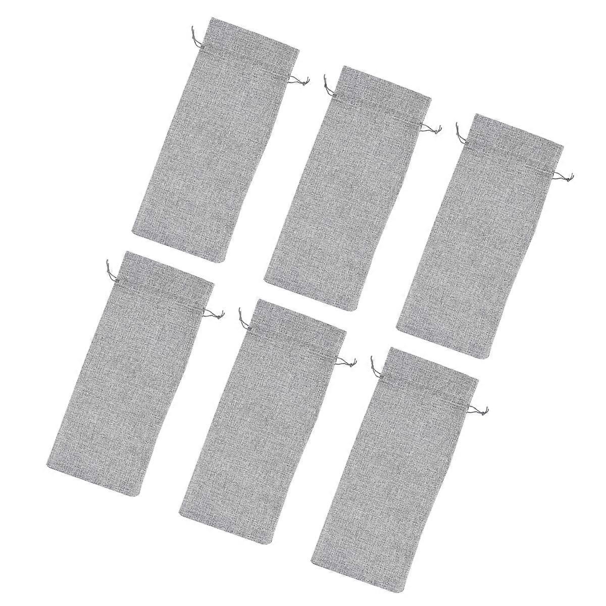 6pcs Grey Burlap Bags Reusable Drawstring Pouches for Festivals & Parties, Breathable & Convenient Storage for Standard Bottles