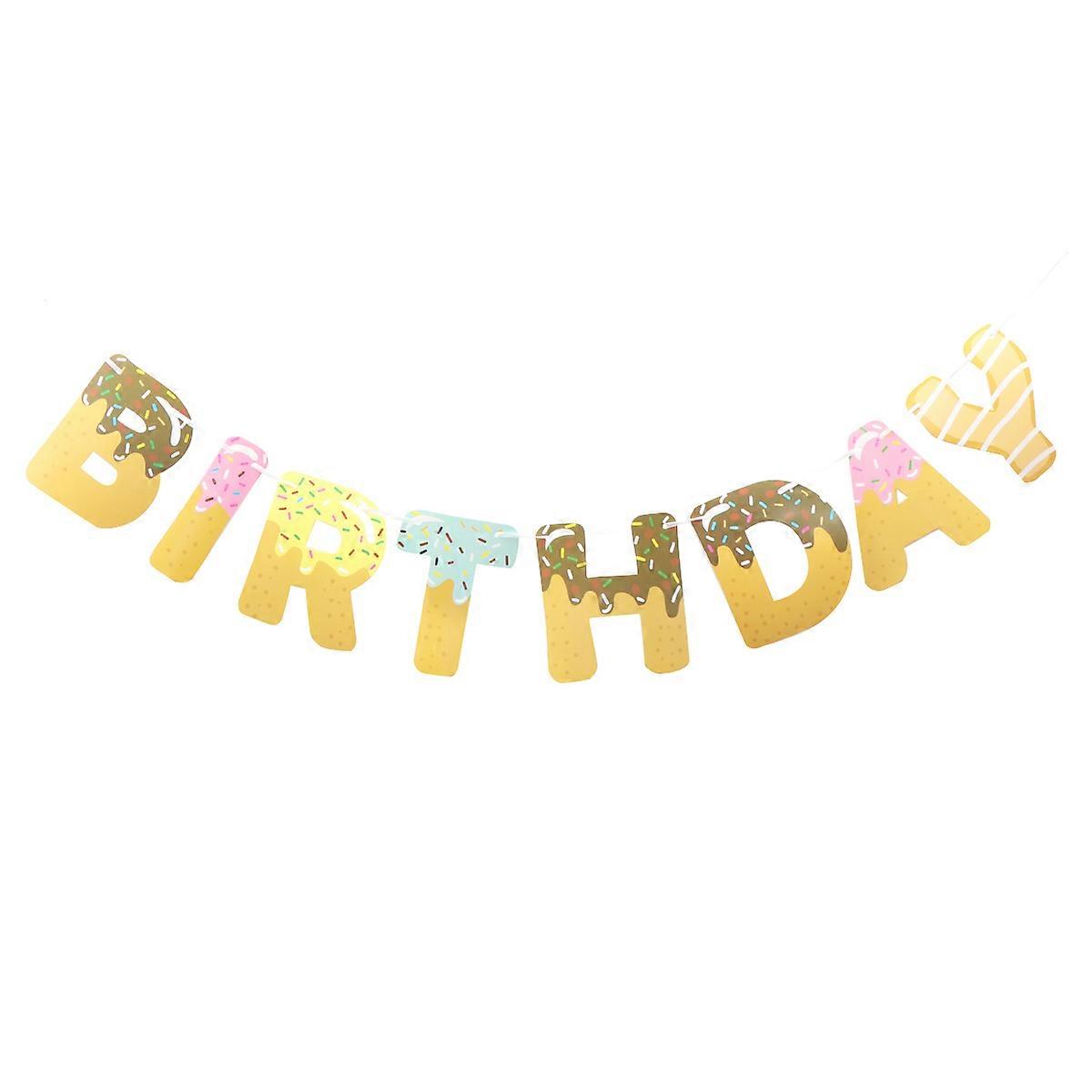 Happy Birthday Bunting Doughnut Garland Decoration For Event Planners Party Organizers Indoor And Outdoor Use 1Set