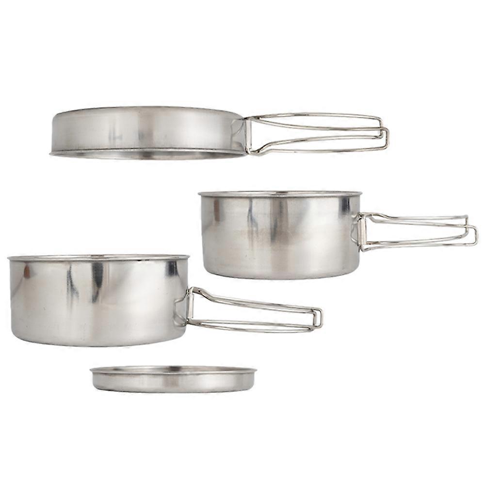 Stainless Steel Camping Cookware Set Silver Color Small and Compact for Home Use 1 Set