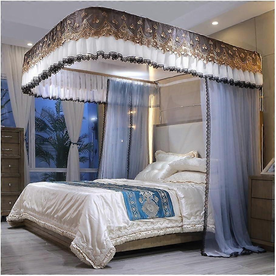 European canopy mosquito net for single and double beds with metal frame (Color: Blue1, Size: 150 x 200 cm) (Color: Blue1, Size: 150 x 200 cm)