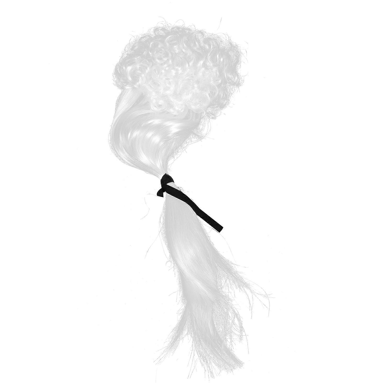 White Gentleman Cosplay Wig with Ribbon and Ponytail for Adults and Children PP Material One Size Fits Most 14.5 Inches