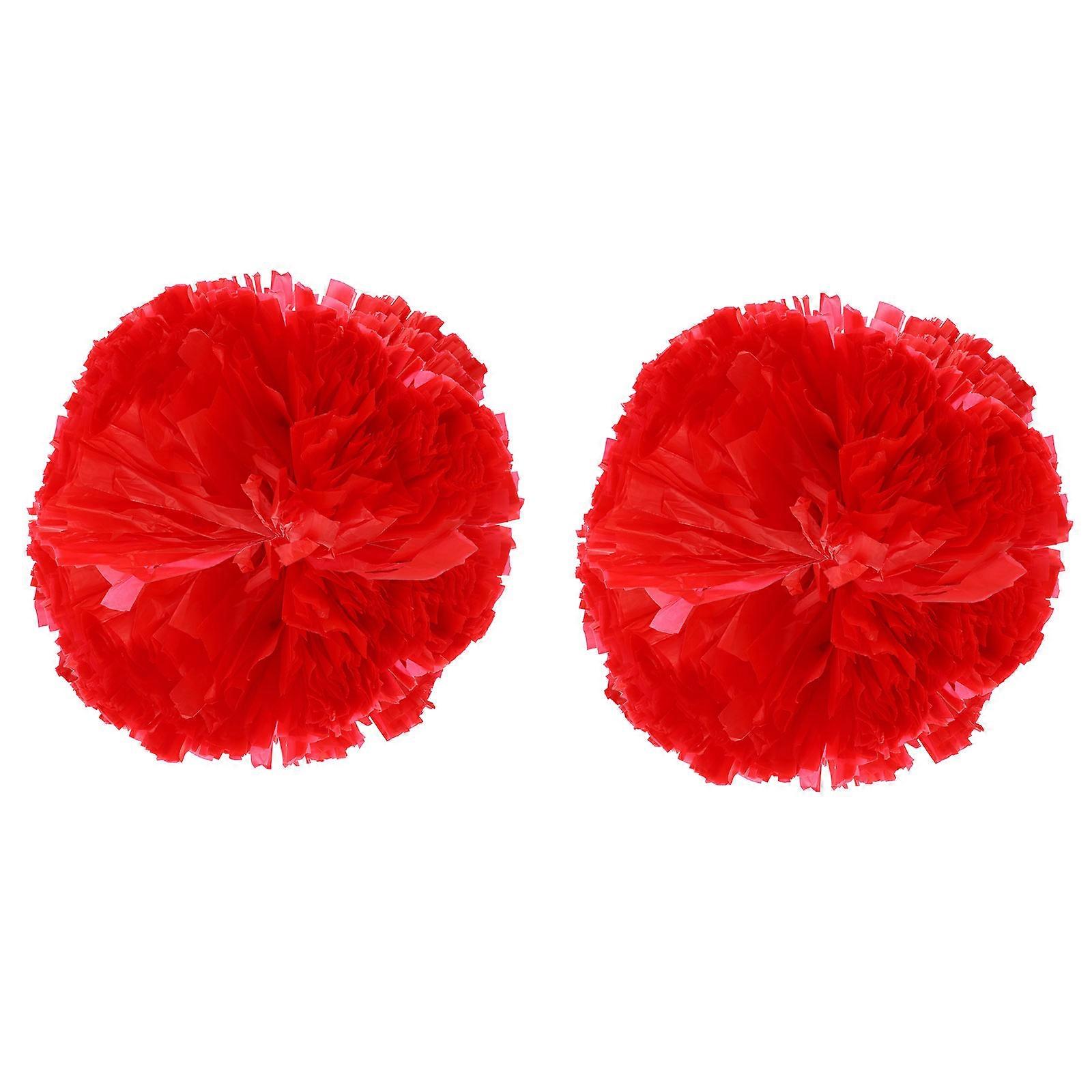 Cheerleading Pom Poms with Smooth Plastic Ring for Sport Cheering 2 Pieces Red