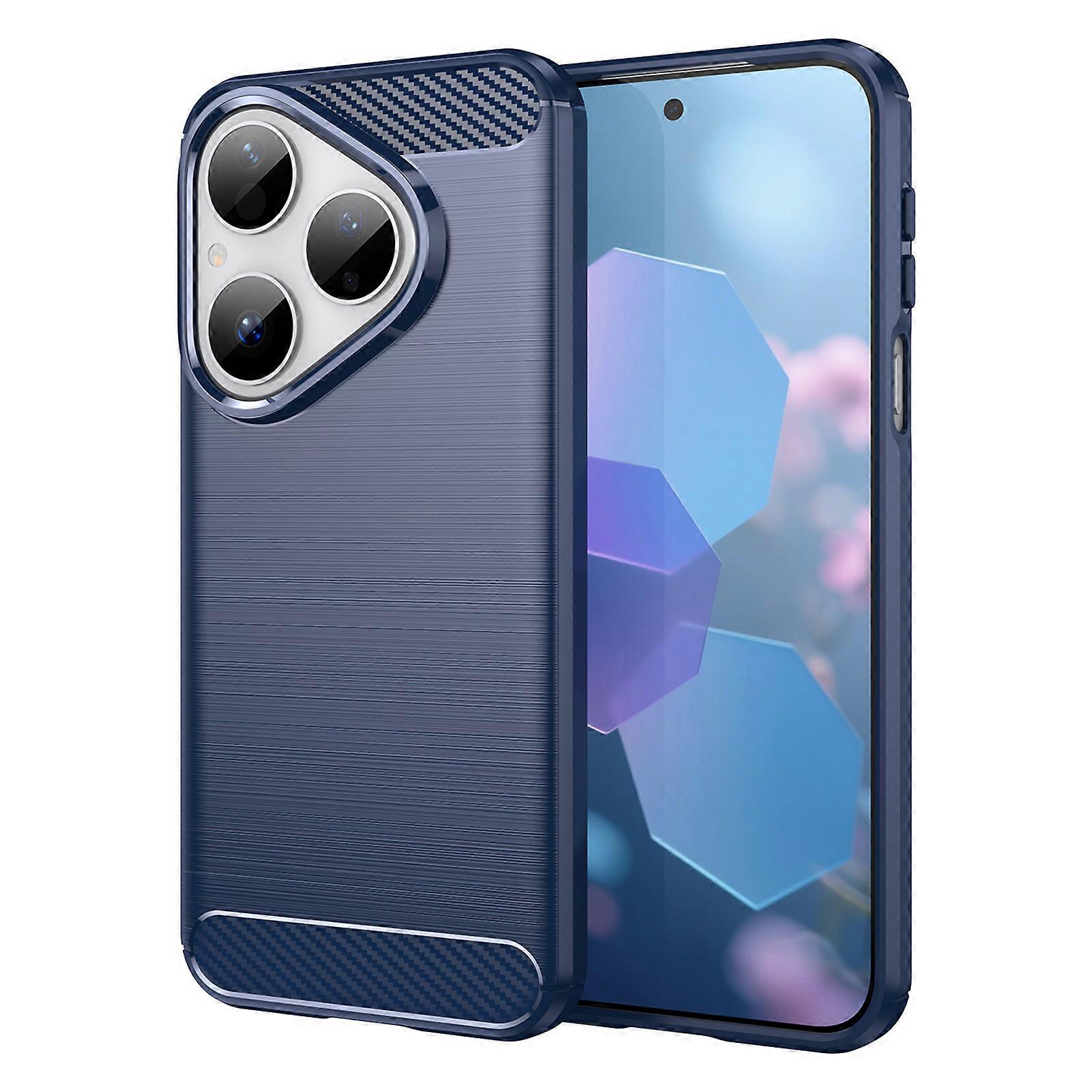 Huawei Pura 80 Kılıfı İçin Koruyucu Telefon Kılıfı Karbon Fiber Doku Fırçalanmış Mavi