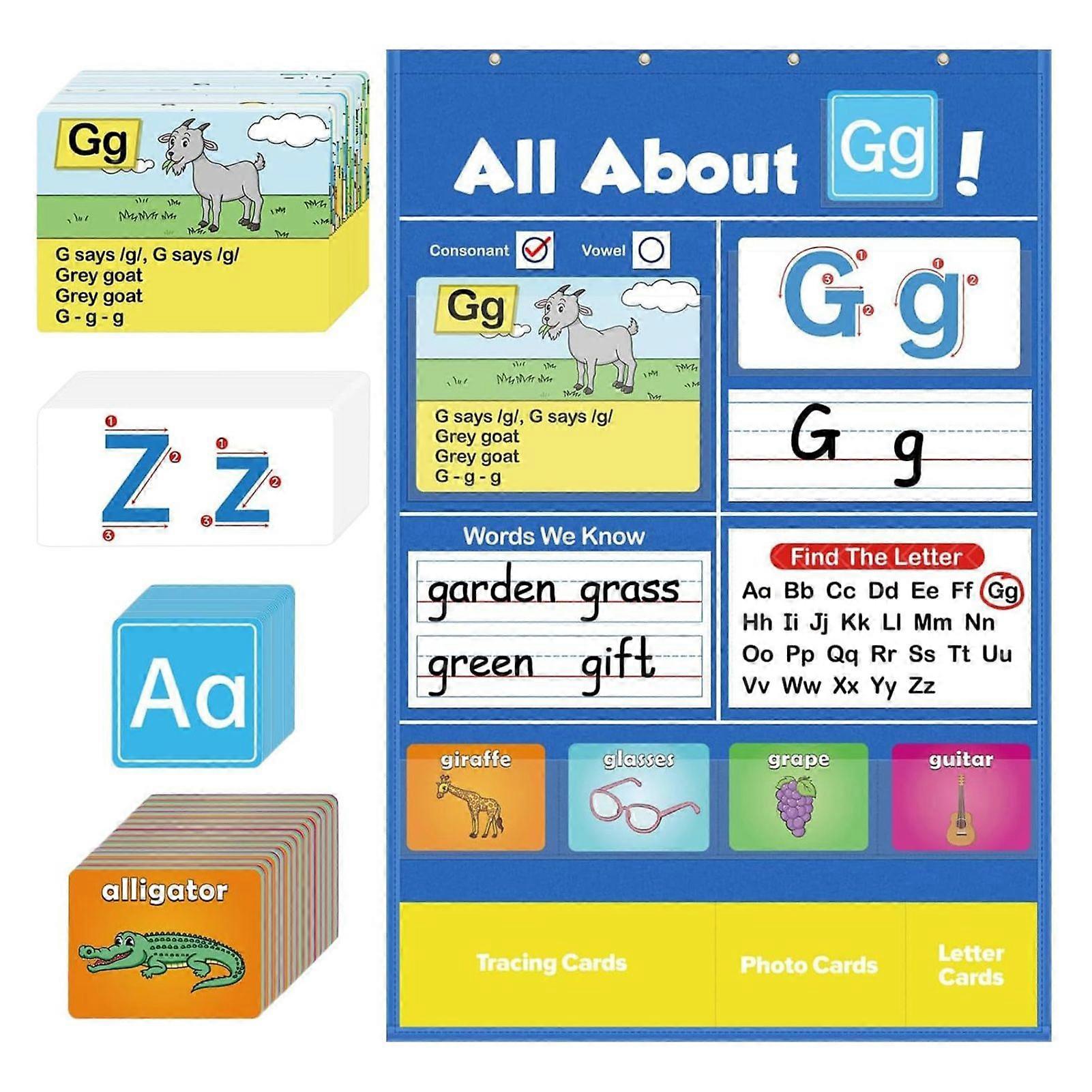 Alphabets Learning Pocket Chart - Interactive ABC Flash Cards for Kids, Kindergarten, Preschool, and Homeschool Letter Recognition