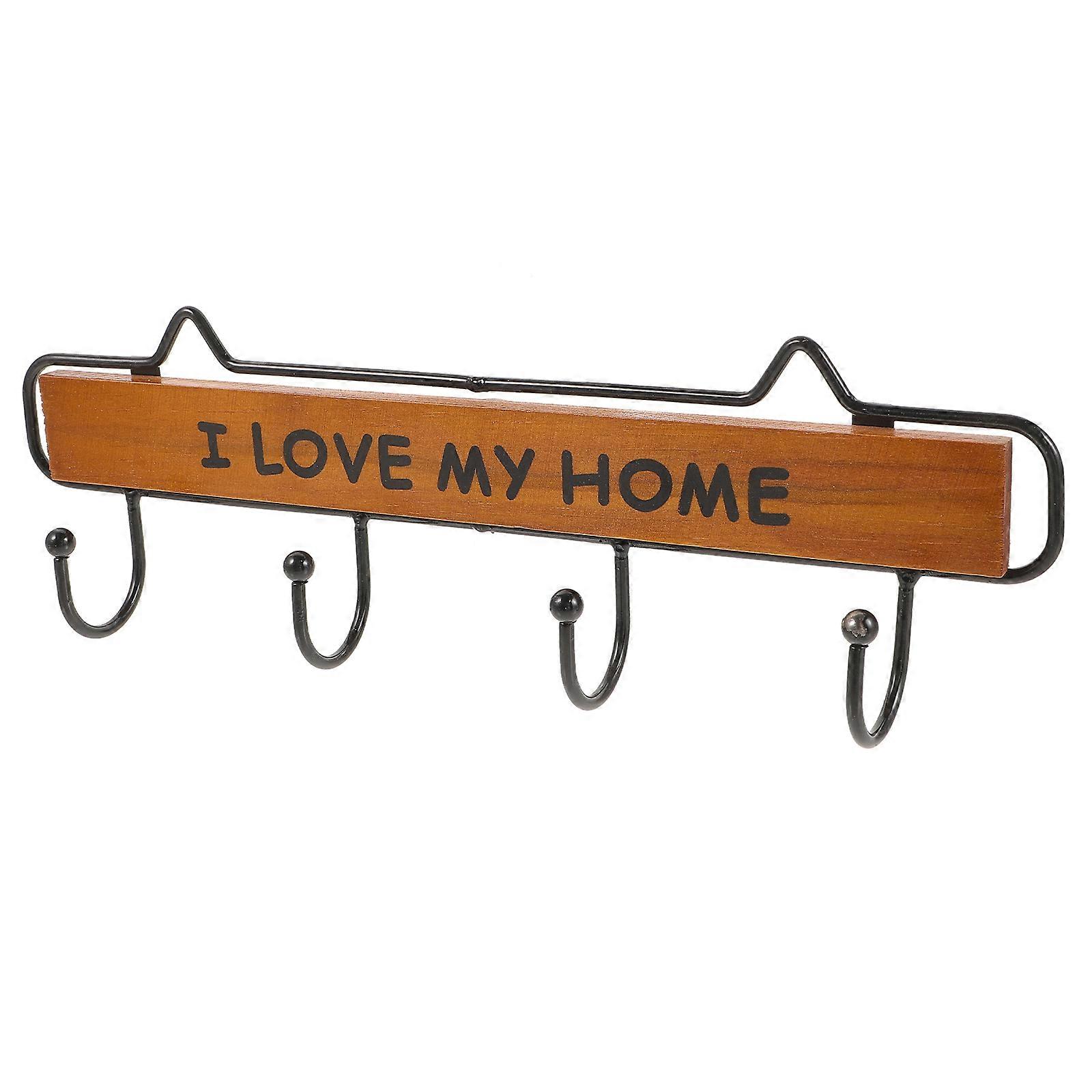 البني الفاتح الحائط الخشب الحديد السنانير الرف لتعليق المناشف والمعاطف أكياس في مدخل مطبخ الحمام 4 خطافات