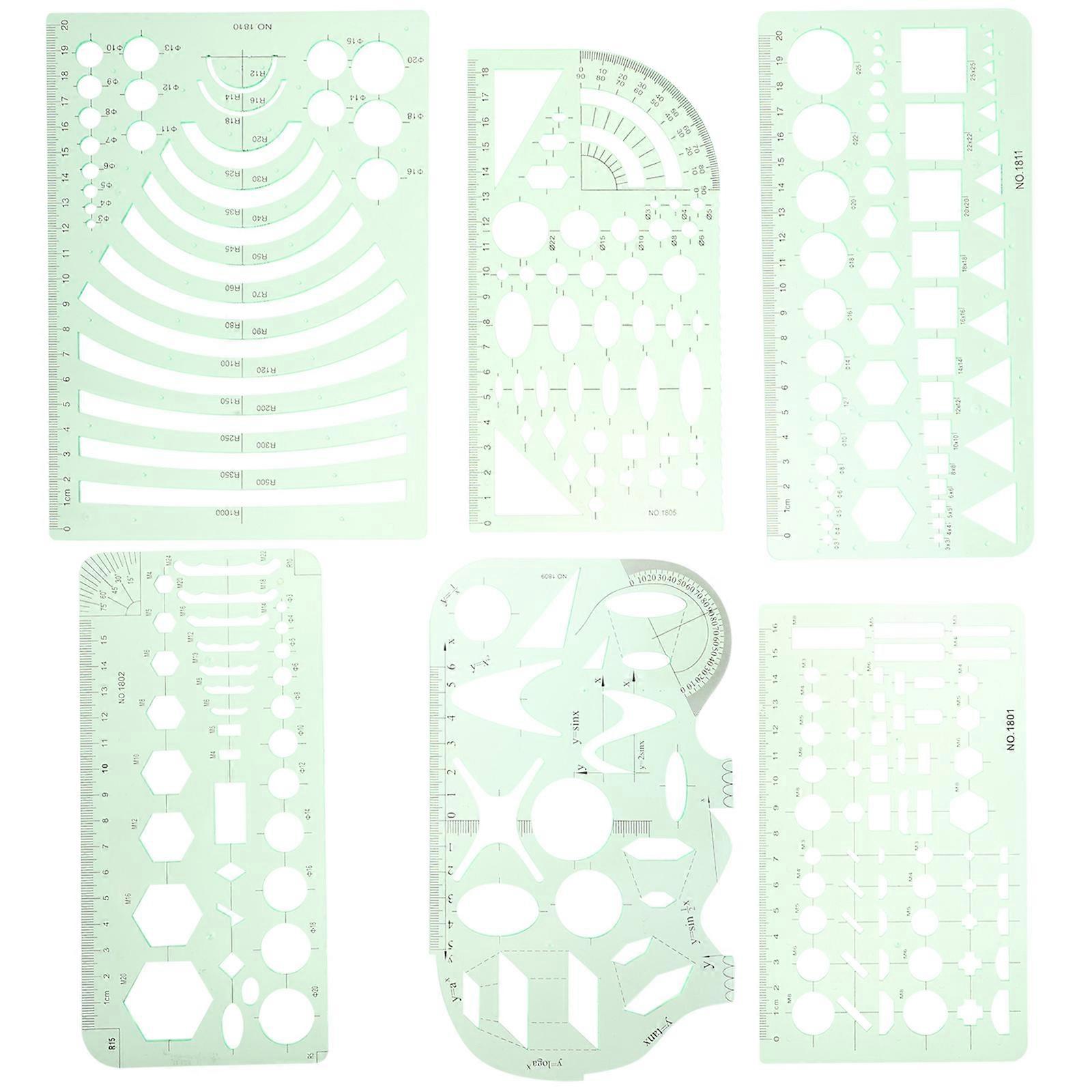 Geometric Stencil Drafting Tool For Home Use Drawing Templates In Green 20.00X11.00X0.10cm 6Pcs