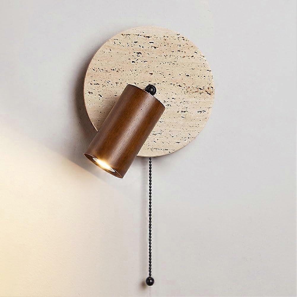 Indoor Wall Light 360° Rotatable Adjustable Wood Vintage Bedside Lamp E27 Natural Travertine Lighting