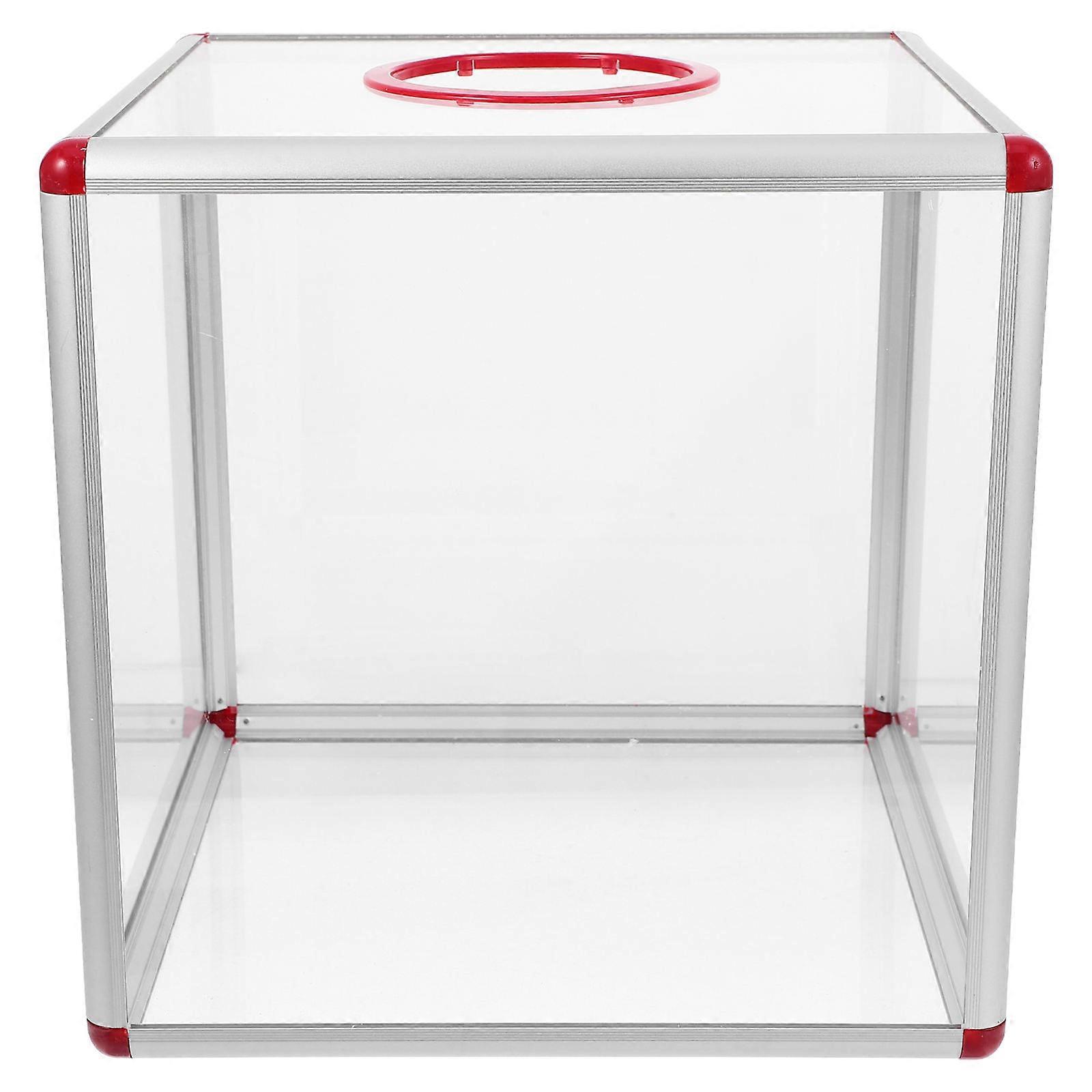 Desktop Acrylic Donation Voting Box Fundraising Box Clear Red Suggestion Box for Votes Advice and Suggestions Cards