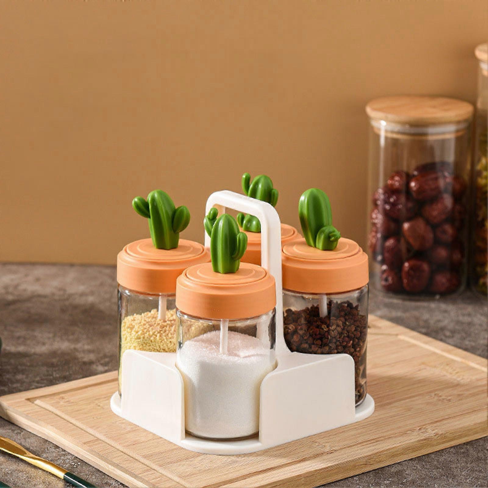 3-Pcs Cactus Lid Glass Spice Jars with Tray - Sealed Set