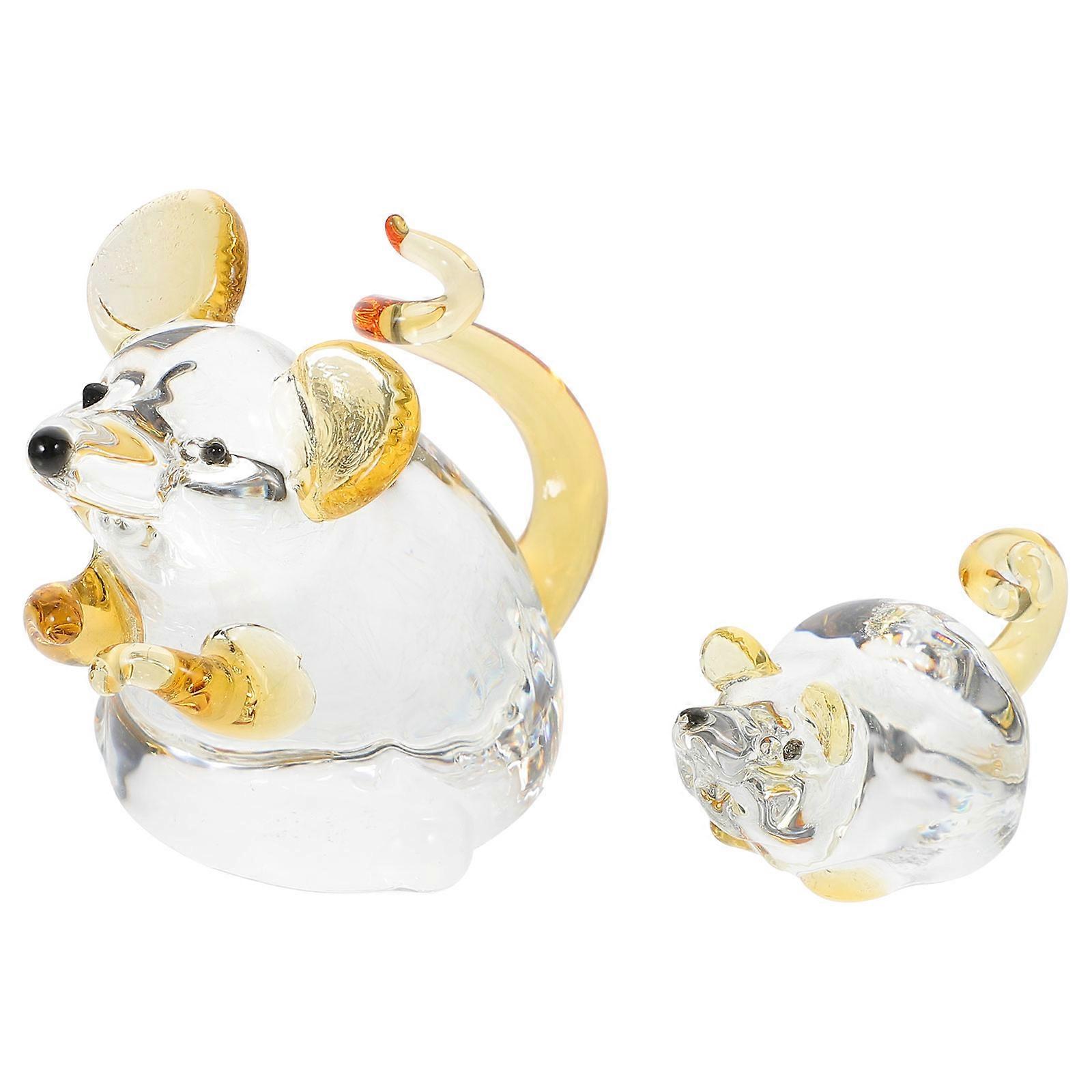 2pcs Delicate Mouse Statue Chinese Zodiac Figurine Home Decor Desktop Artware Charming Table Decoration for Space Mood Enhancement