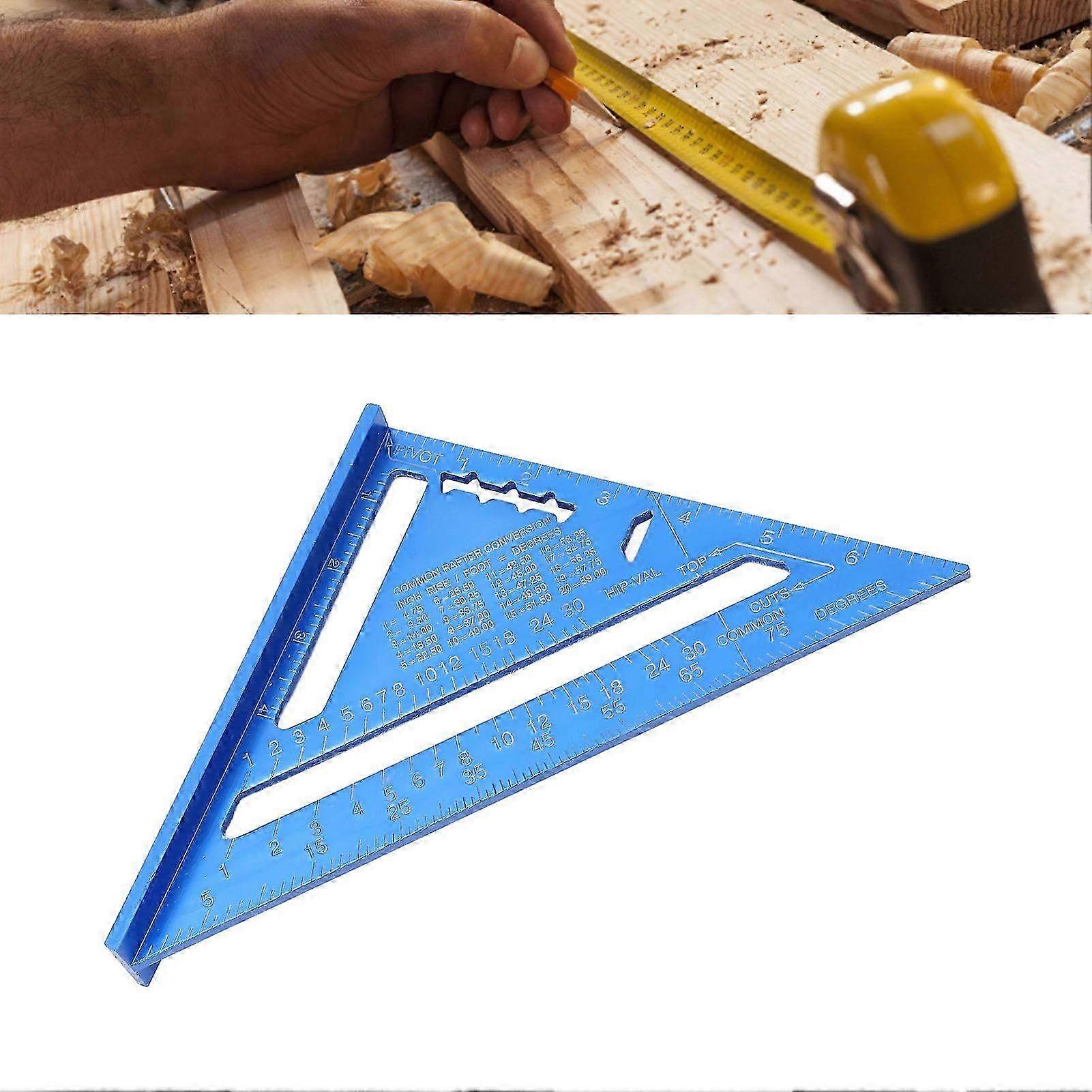 Aluminum Alloy Carpentry Triangle Ruler with Imperial & Metric Scales - Professional Protractor Tool for Engineers & Carpenters in Blue