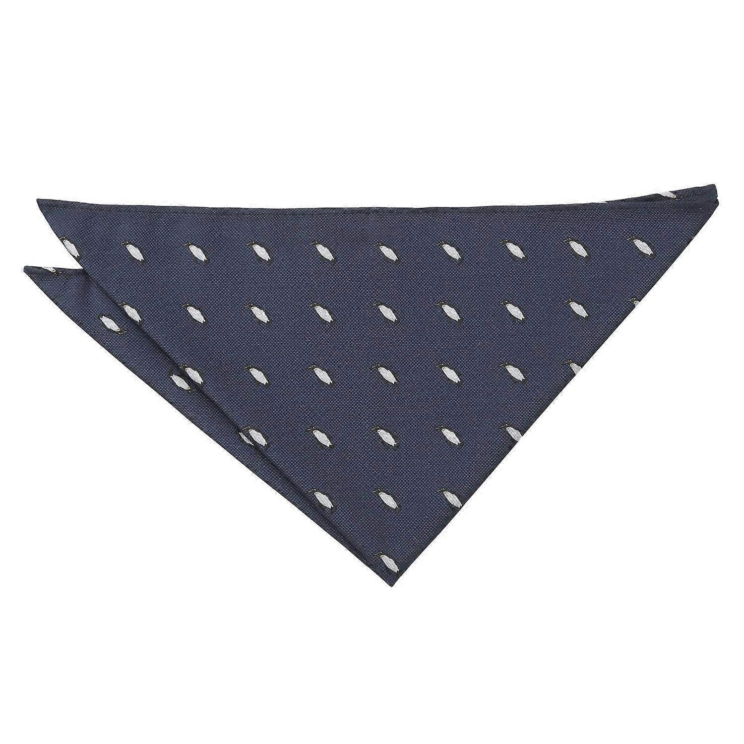 Navy Blue Penguin Bird Embroidered Pocket Square