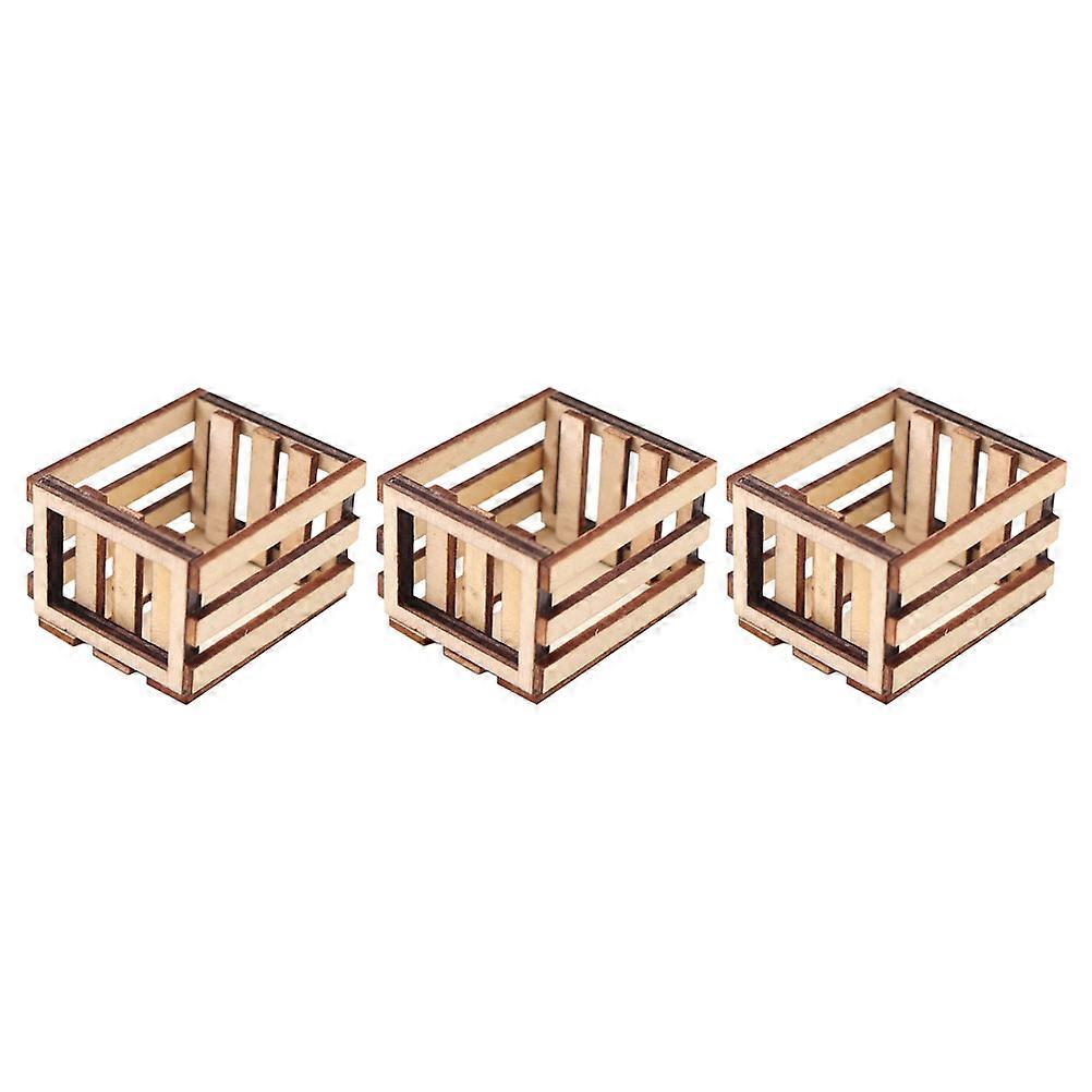 Mini Storage Basket Wooden Mini House Model for Decor 3Pcs Decorative Baskets