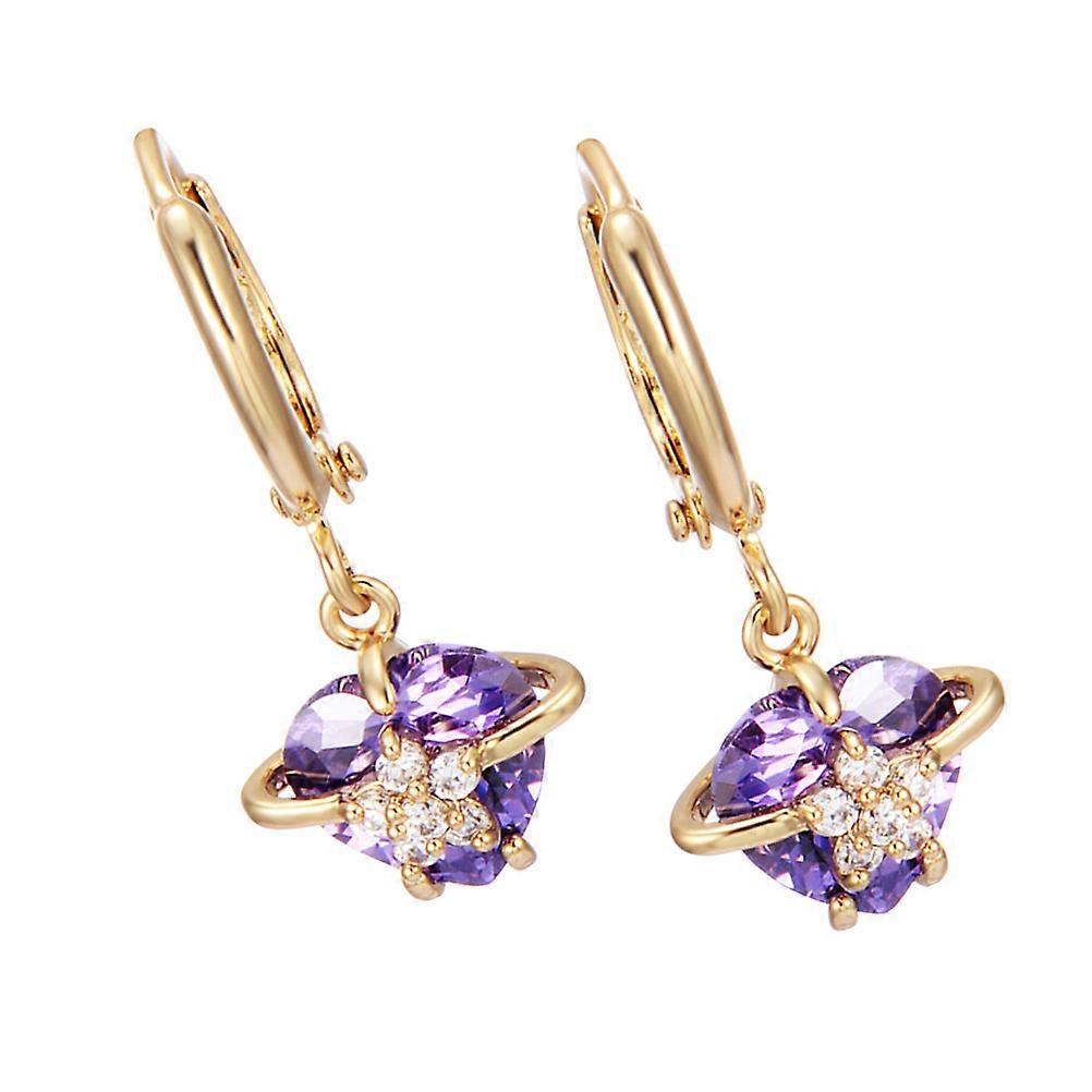 Purple Alloy Zircon Earrings for Women Minimalist Circle Stud Design Suitable for Any Occasion 1 Pair