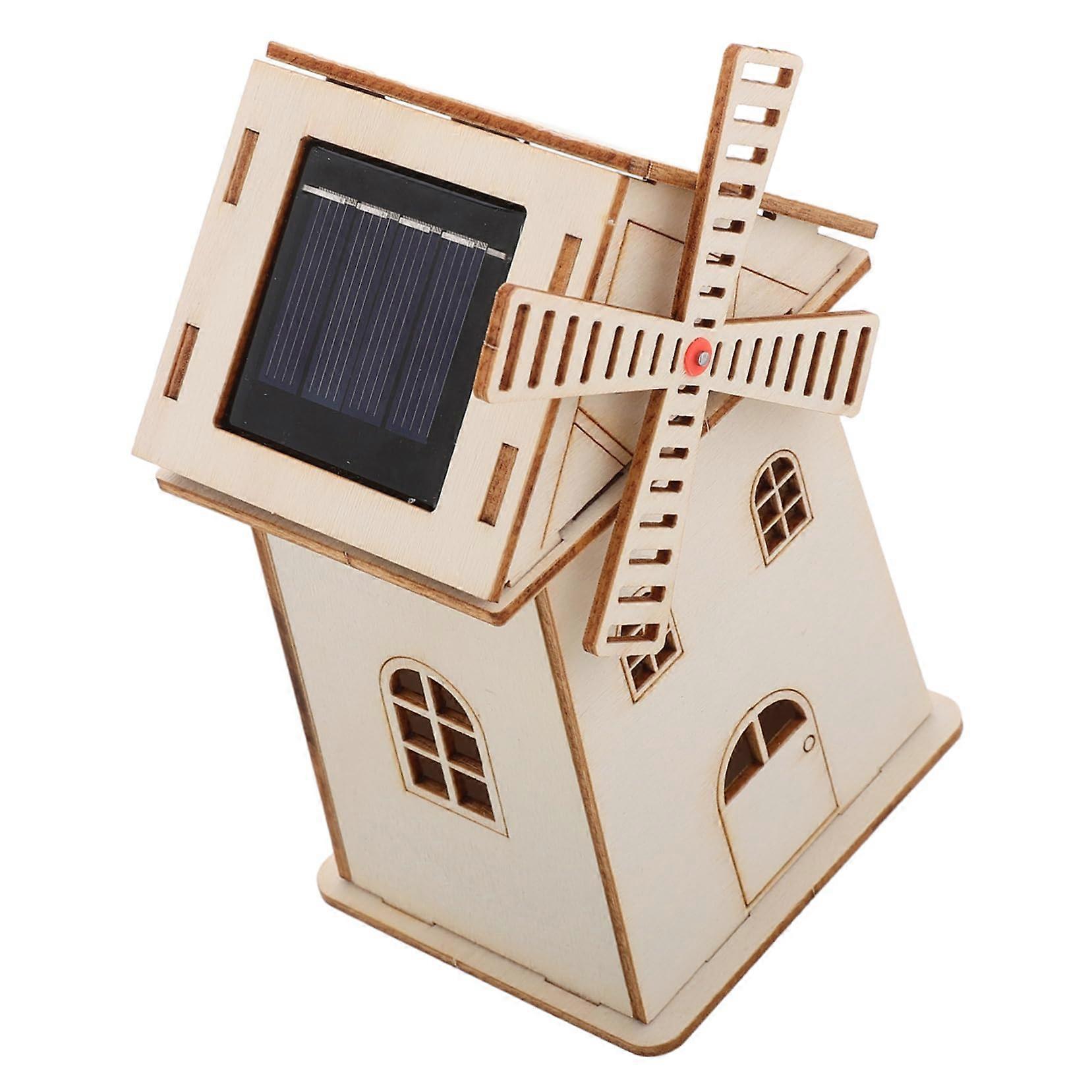 Solar Powered Windmill House Model, DIY Windmill Prop Made of Wood, for Children, Science Experiment, Solar Assembly, Toy, Unfinished
