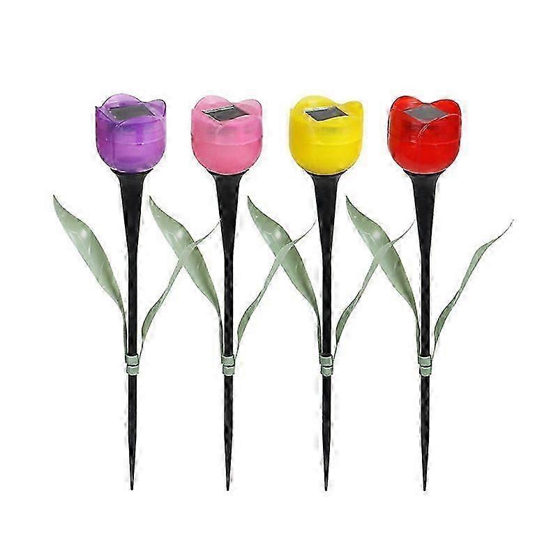 Solar Lights, 4pcs Solar Lights with Beautiful Tulip Flower Shape and Highly Efficient Solar Panels, 8 Hours Working Guardian Light for Outdoor