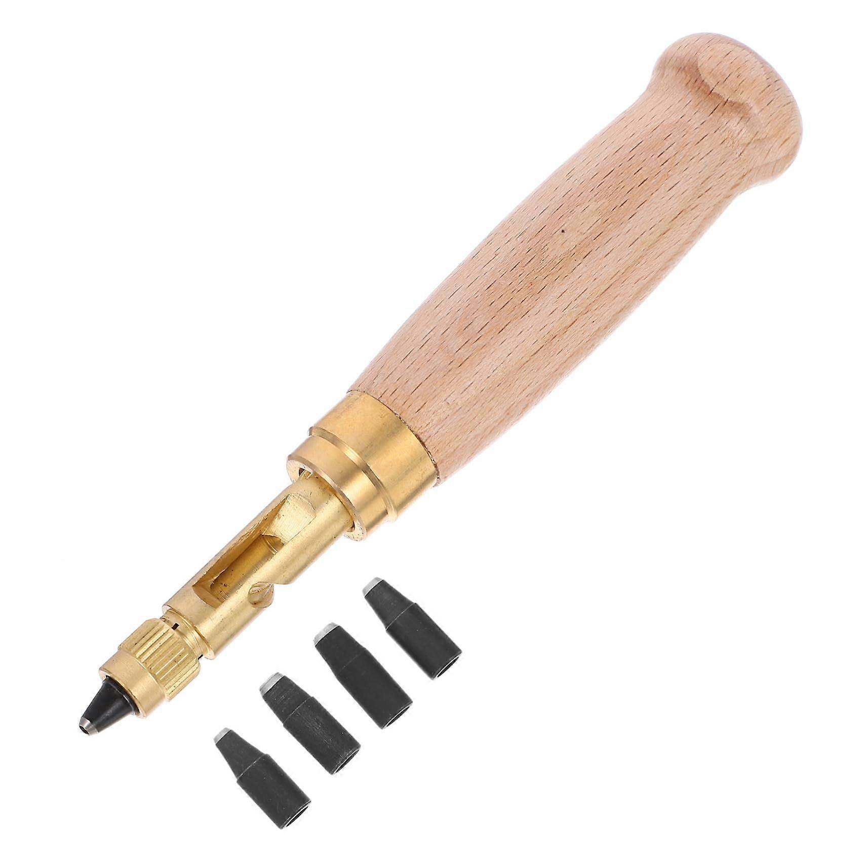 6piece adjustable leather punch for leather, paper, and crafts with wooden handle and precision