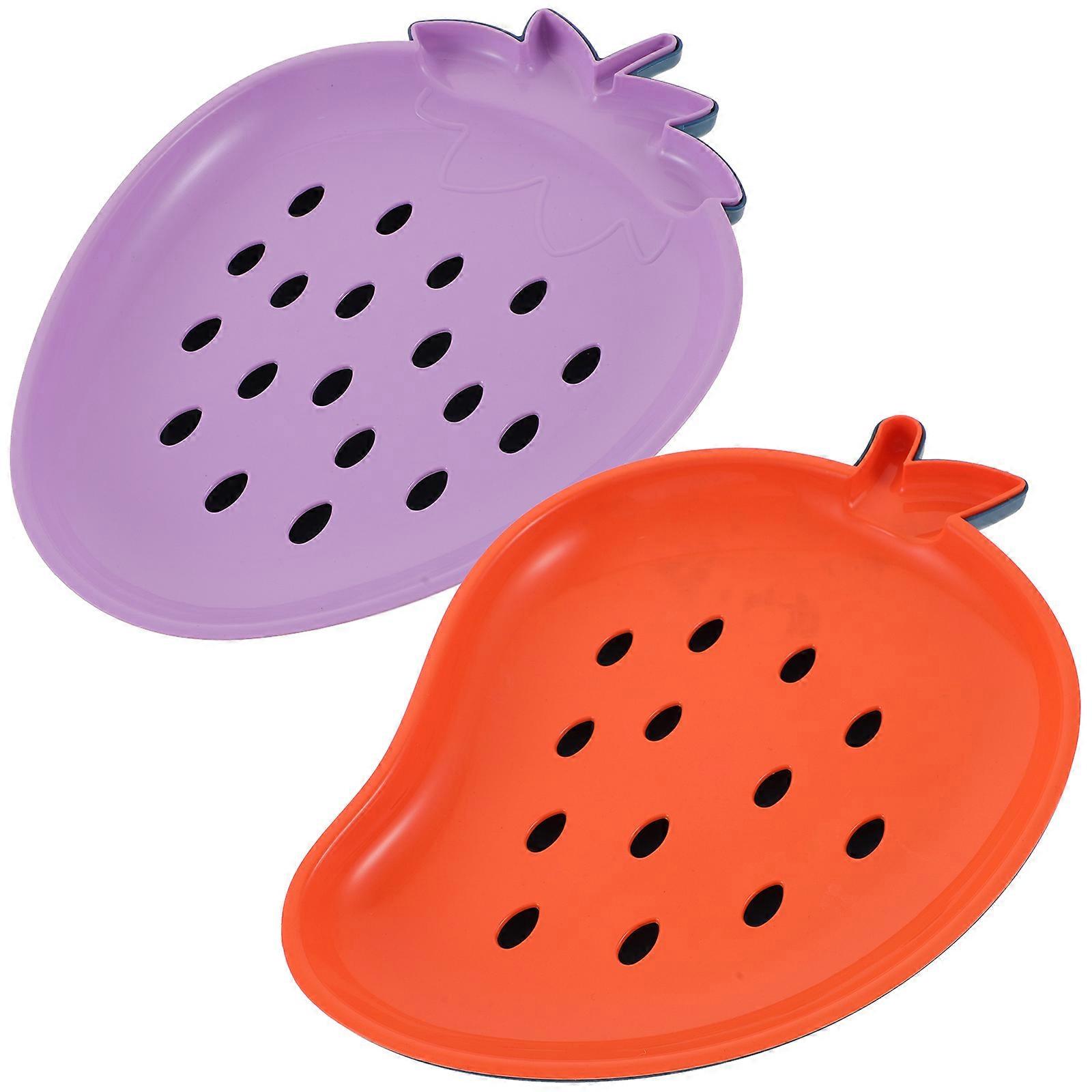 Reusable Fruit Dish Adorable Shape Double-layer Fruit Drain Plates Assorted Color Effective For Household Use 2Pcs