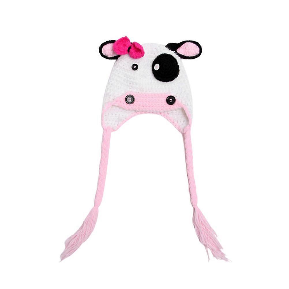 Cute Cow Shaped Knitted Hat Ideal For Photoshoot In Cold Weather 1Pcs