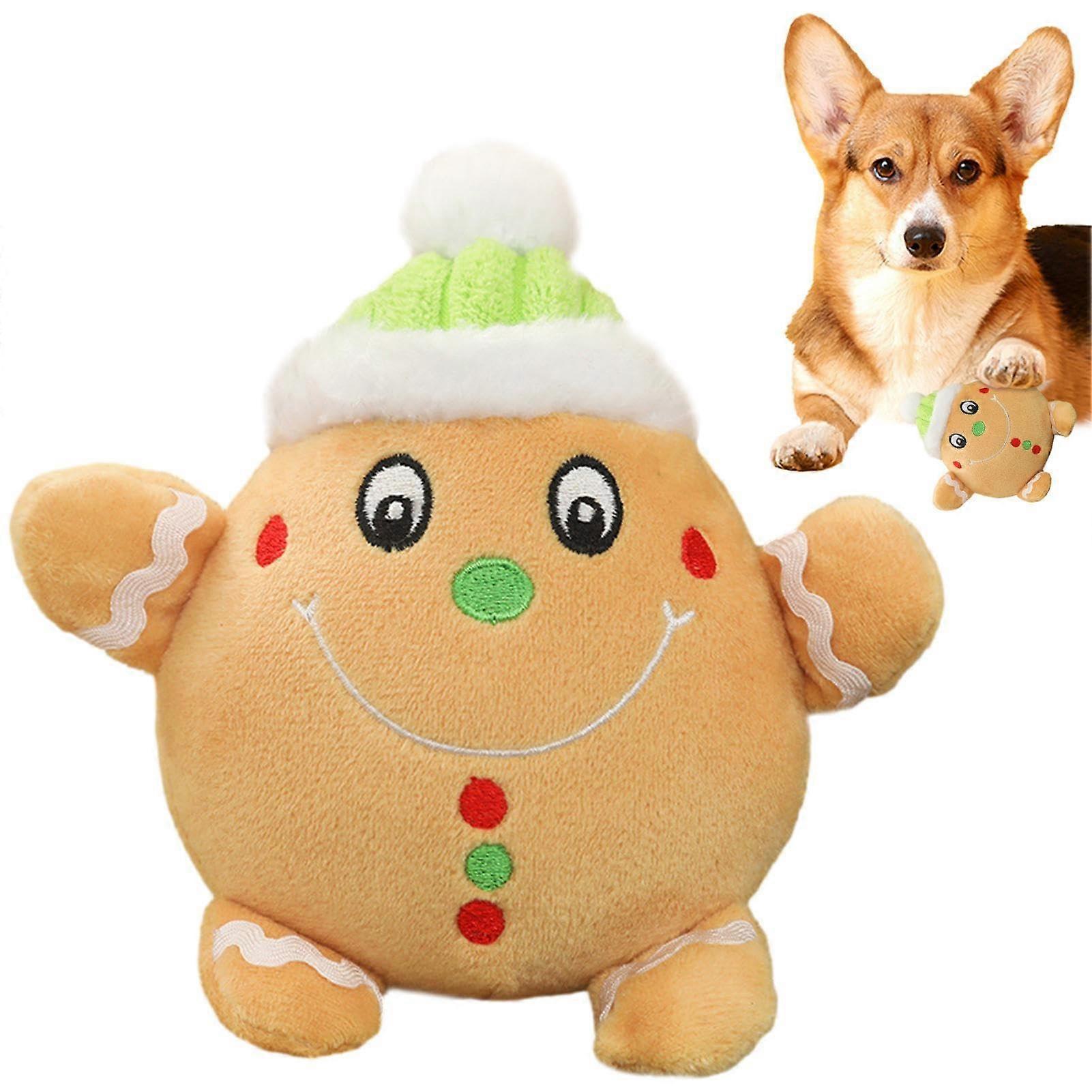 Dog Chew Toy with Squeaker | Stuffed Christmas Plush Dog Toys for Behavioral Training | Gingerbread Man Design, Soft Material