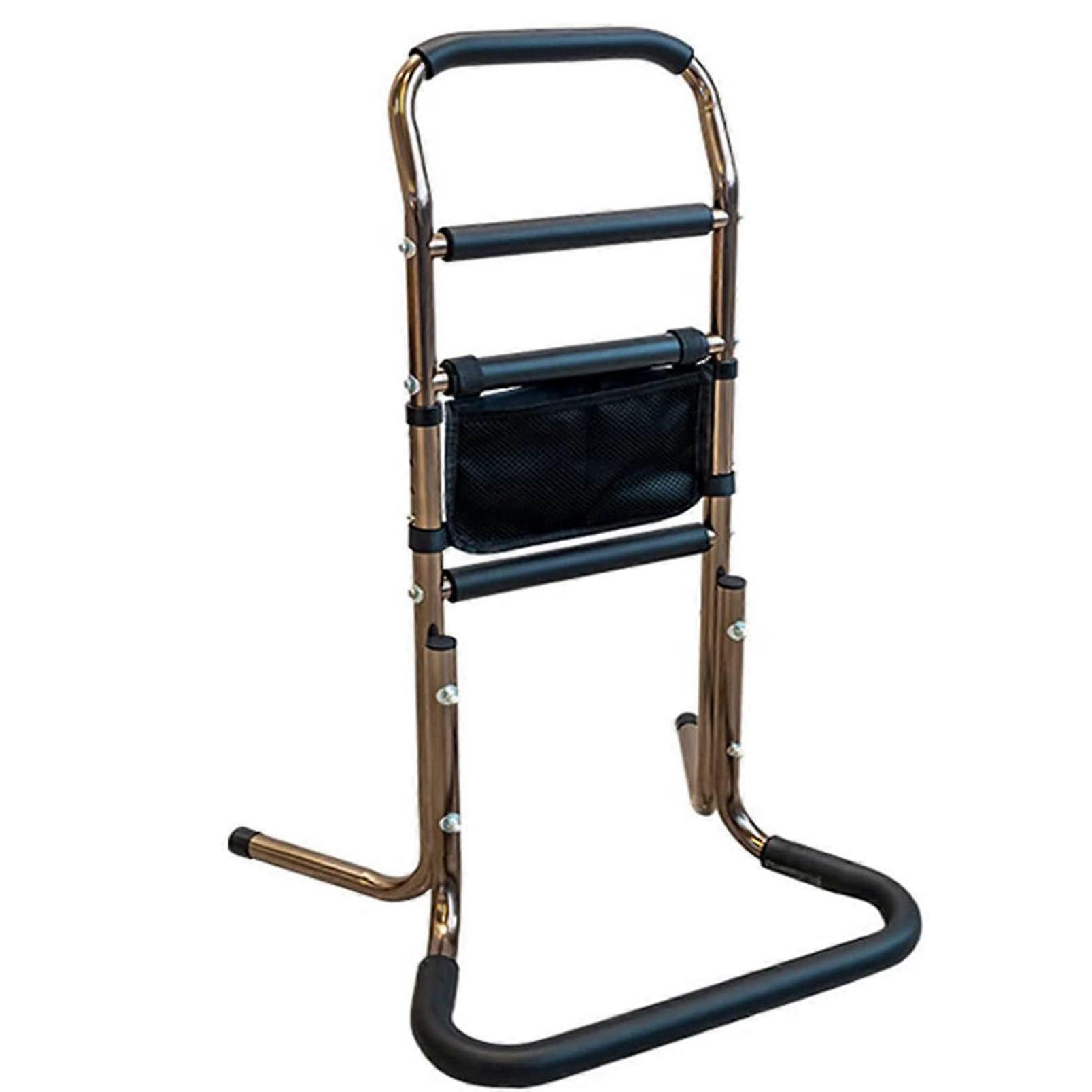 Standing and Sitting Aid with Adjustable Height Safety Handrails and Convenient Storage Bag for Elderly and Disabled Use