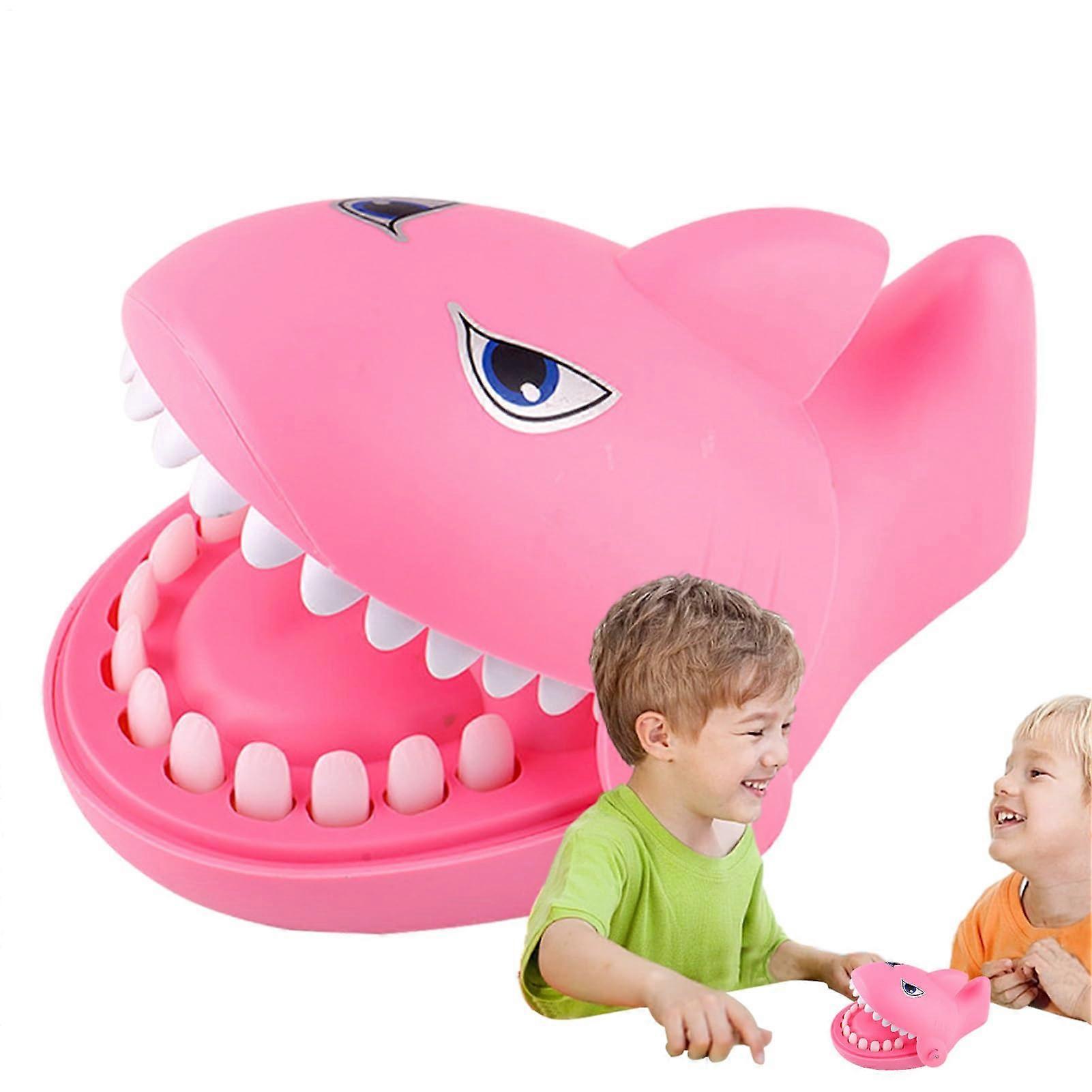 Hai-Bissspielzeug - Soft Rubber Shark Teeth Interactive Fidget Toy for Kids, Hand-Eye Coordination Game, Pink