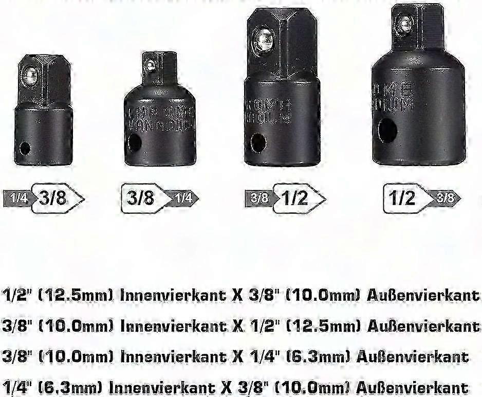 High Speed Nut Drill Impact Adapter & Reducer Set - 1/4", 1/2", 3/8" Socket Adapter (Black)