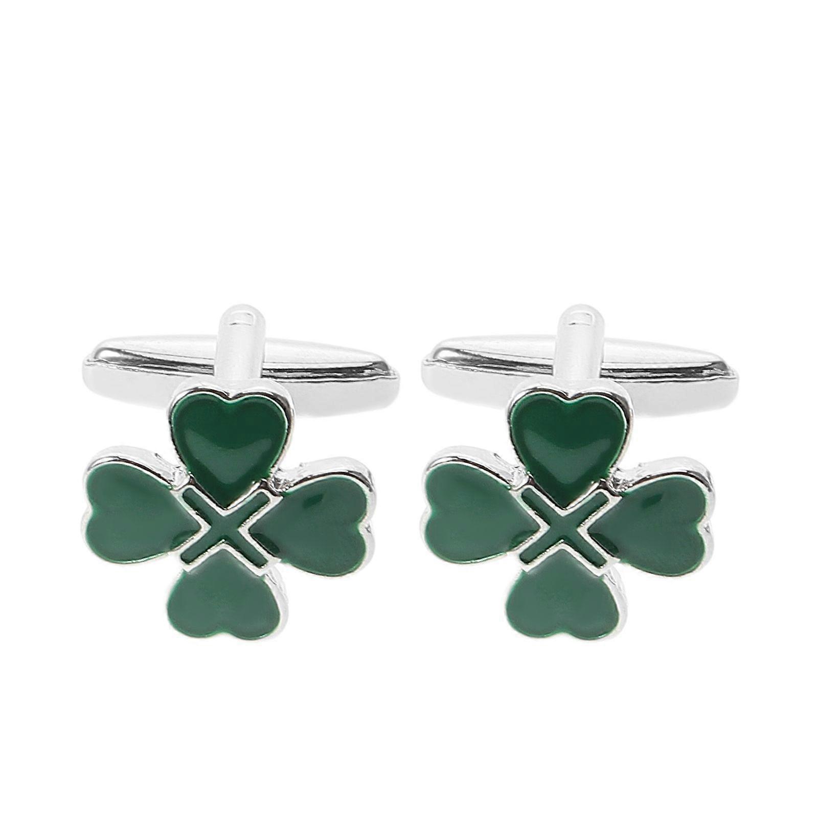 2pcs Green Four Leaf Clover Cufflinks For Men Irish Shamrock Cuff Jewelry Good Luck Alloy Cufflinks For St Patricks Day Party Favors