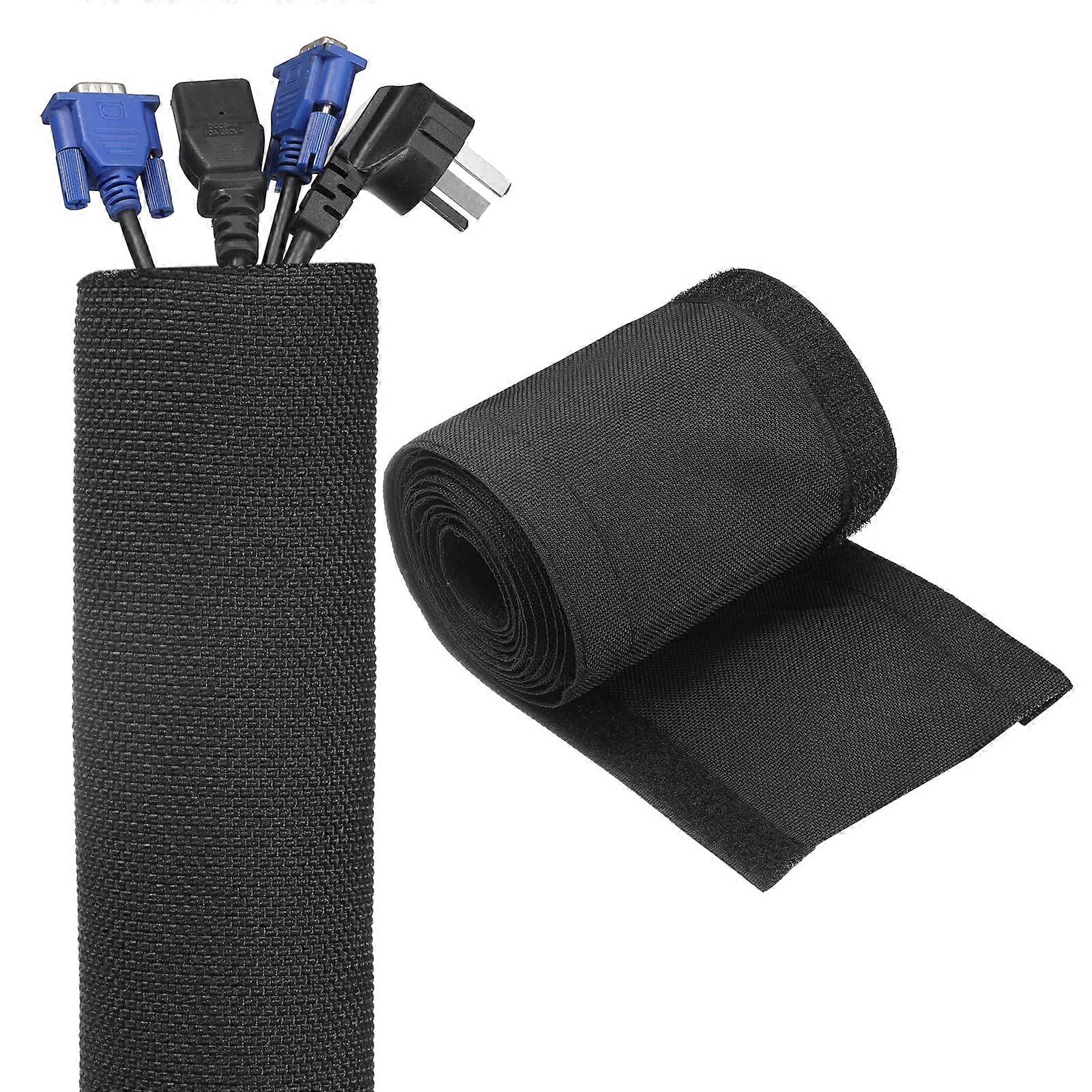 Hook-and-Loop Cable Management Sleeve, 10 Ft X 1.4 In, Flexible Cable Wrap Concealer, Desk TV Computer Organizer, Black
