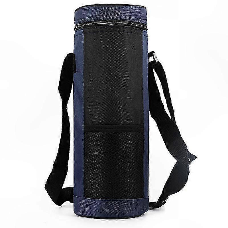 Dark Blue Universal Water Bottle Cooler Bag with Pouch for Portable Hydration Storage
